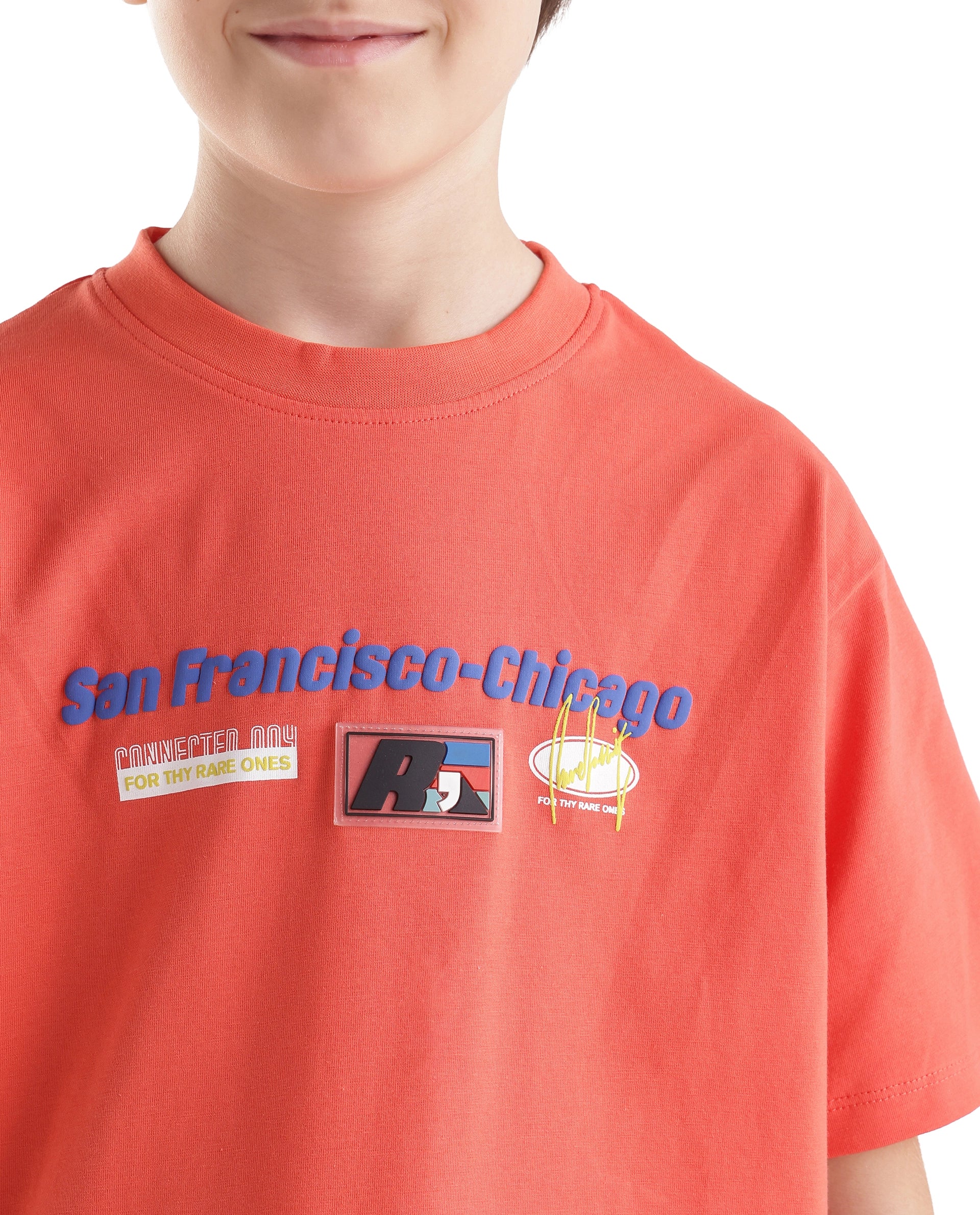 Rare Ones Kids Fran Orange Cotton Blend Fabric Pull-On Closure Regular Fit Graphic Print T-Shirt