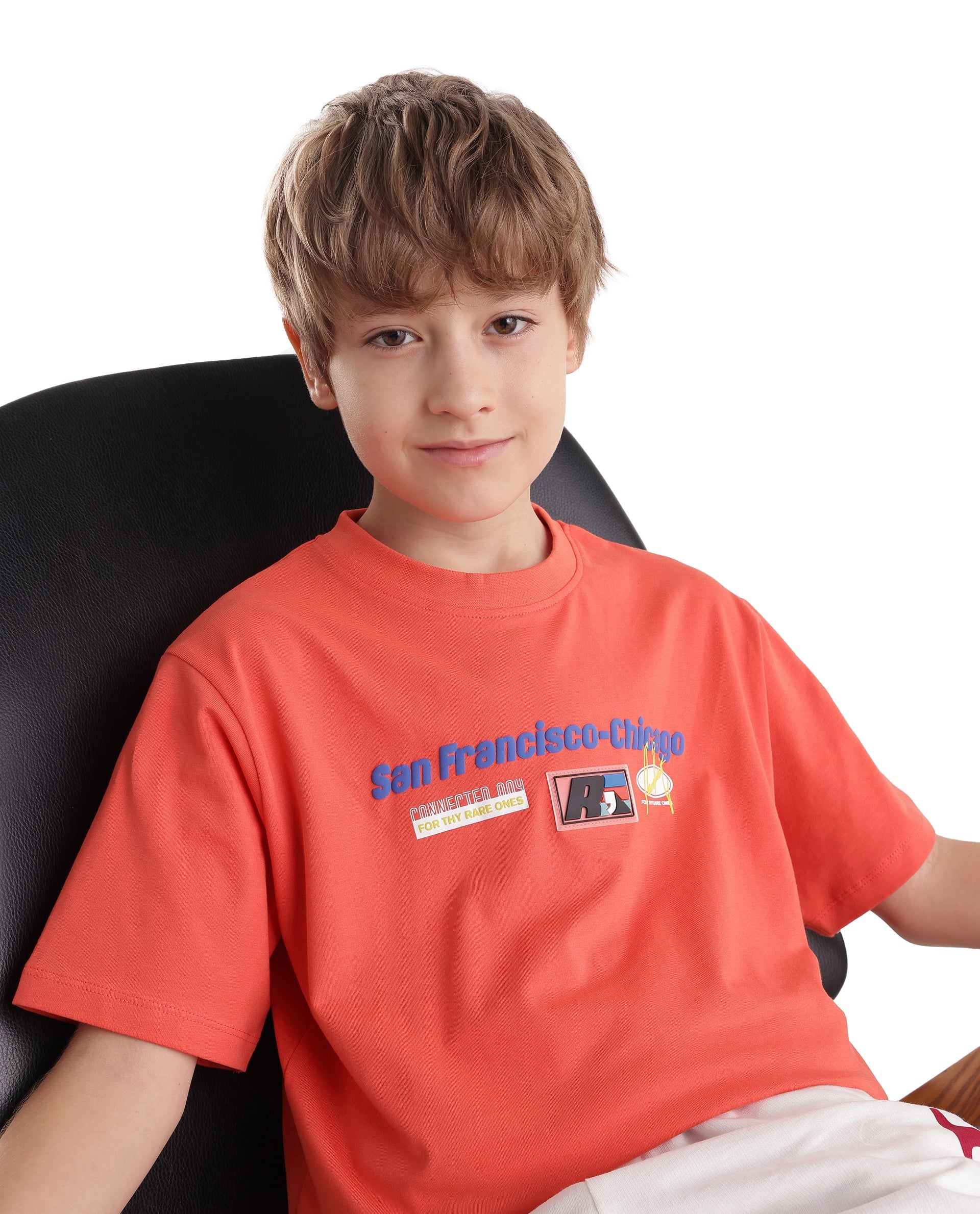 Rare Ones Kids Fran Orange Cotton Blend Fabric Pull-On Closure Regular Fit Graphic Print T-Shirt