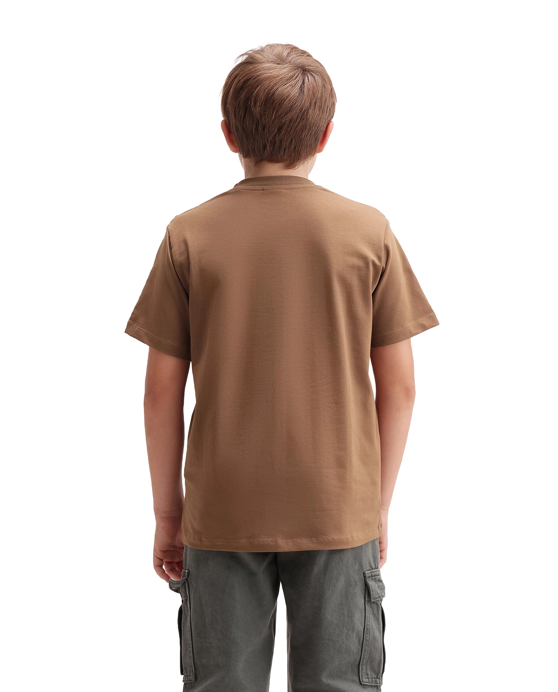 Rare Ones Kids Cric Brown Cotton Blend Fabric Pull-On Closure Regular Fit Graphic Print T-Shirt