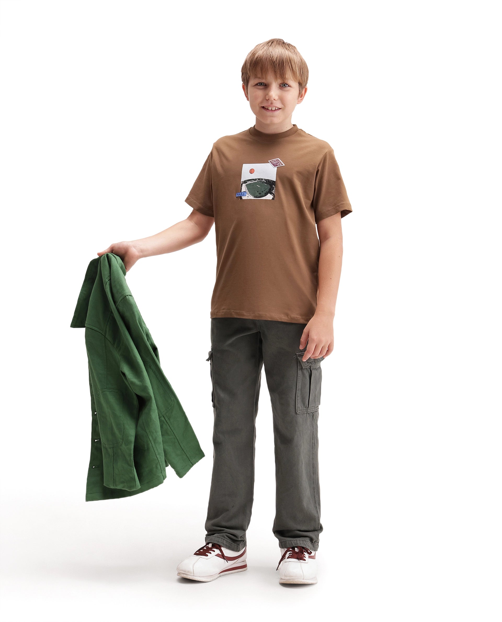 Rare Ones Kids Cric Brown Cotton Blend Fabric Pull-On Closure Regular Fit Graphic Print T-Shirt