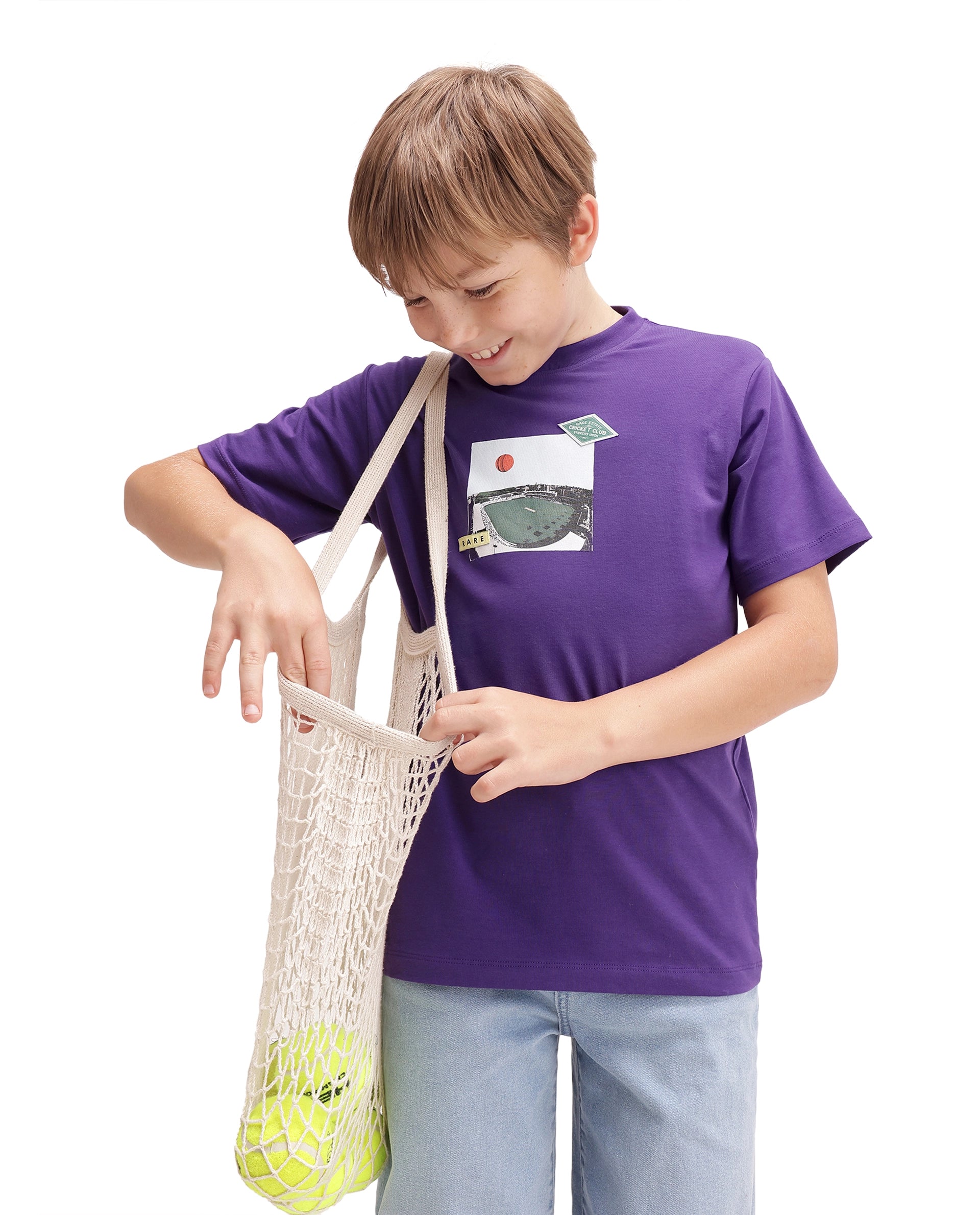 Rare Ones Kids Cric Dark Purple Cotton Blend Fabric Pull-On Closure Regular Fit Graphic Print T-Shirt