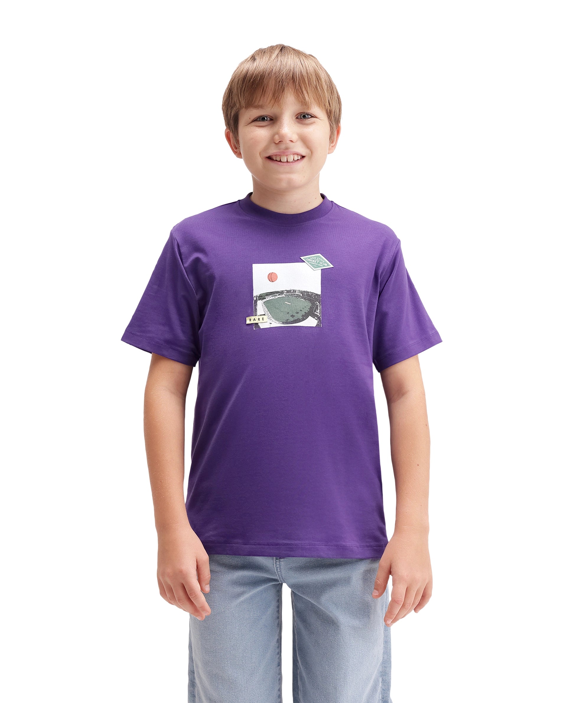 Rare Ones Kids Cric Dark Purple Cotton Blend Fabric Pull-On Closure Regular Fit Graphic Print T-Shirt