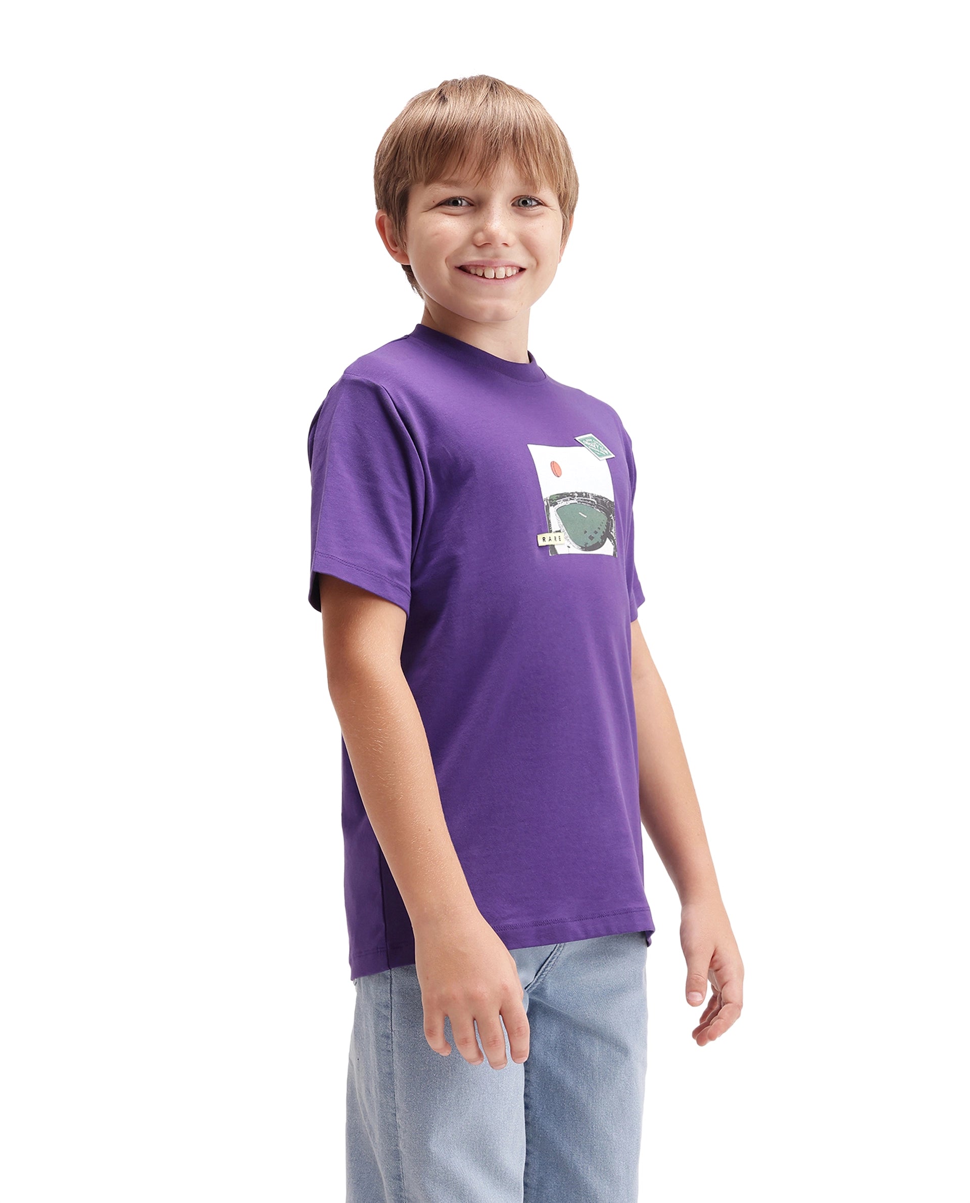 Rare Ones Kids Cric Dark Purple Cotton Blend Fabric Pull-On Closure Regular Fit Graphic Print T-Shirt