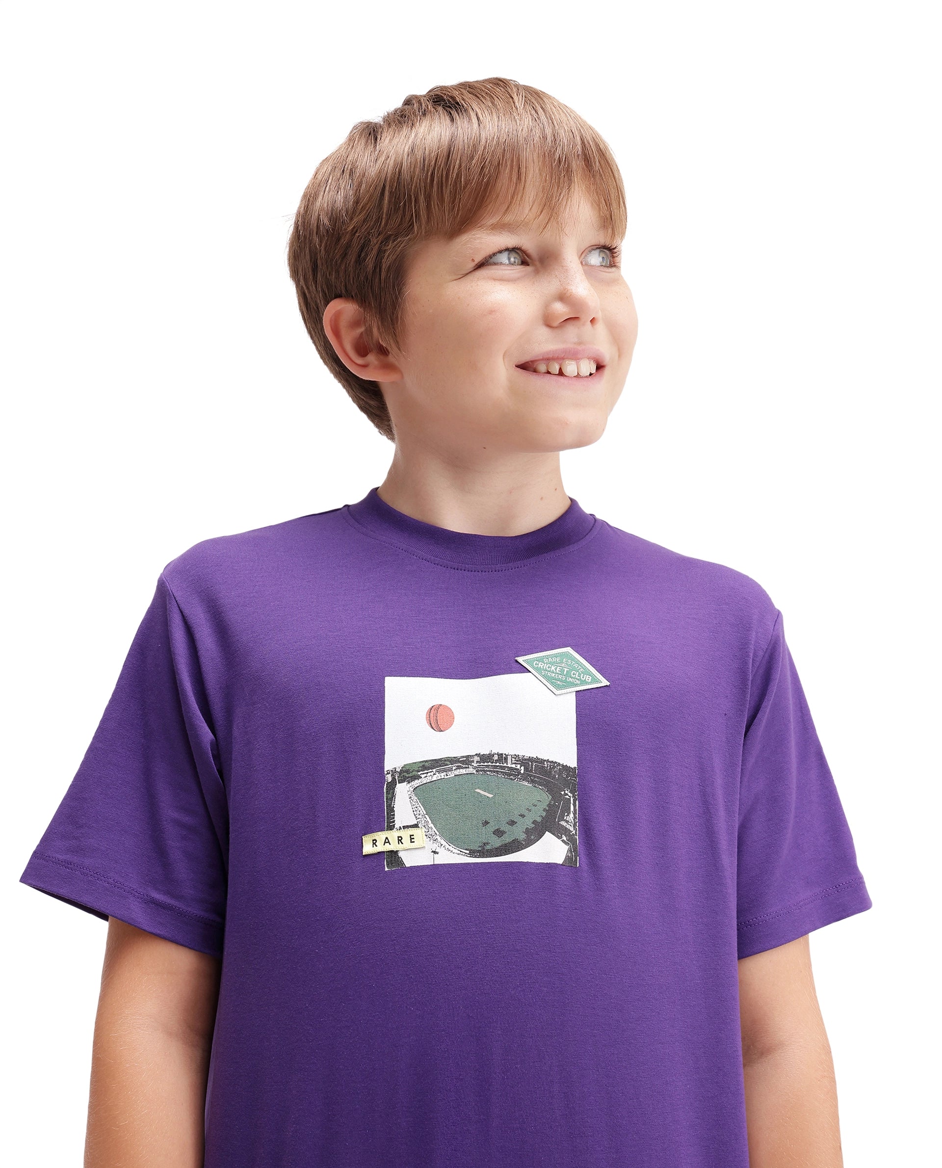 Rare Ones Kids Cric Dark Purple Cotton Blend Fabric Pull-On Closure Regular Fit Graphic Print T-Shirt