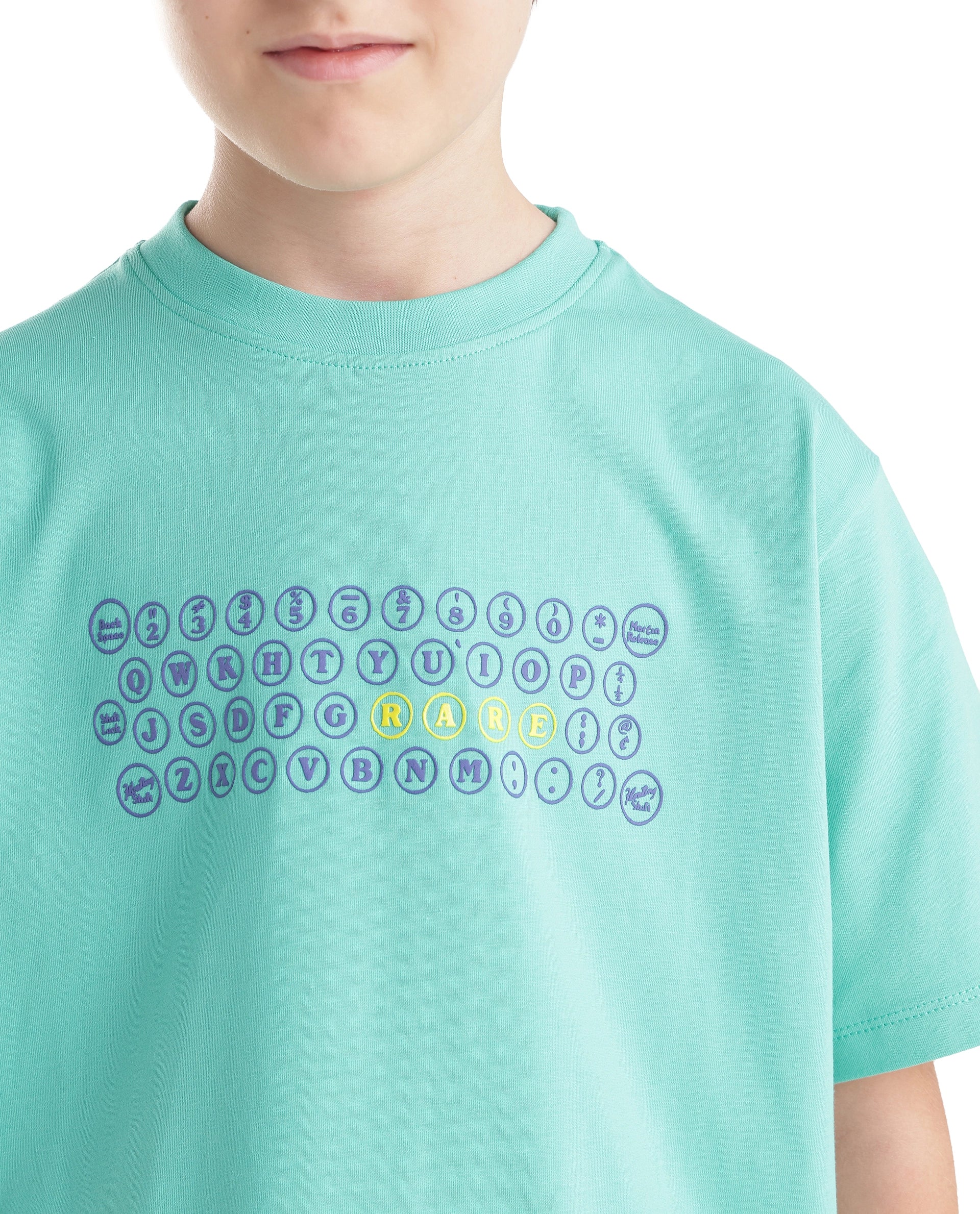 Rare Ones Kids Key Turq Cotton Blend Fabric Pull-On Closure Regular Fit Graphic Print T-Shirt