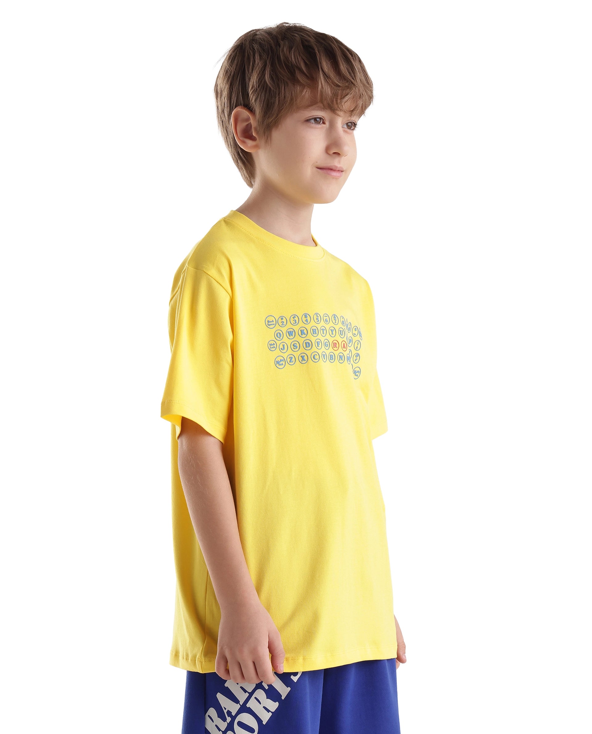 Rare Ones Kids Key Yellow Cotton Blend Fabric Pull-On Closure Regular Fit Graphic Print T-Shirt