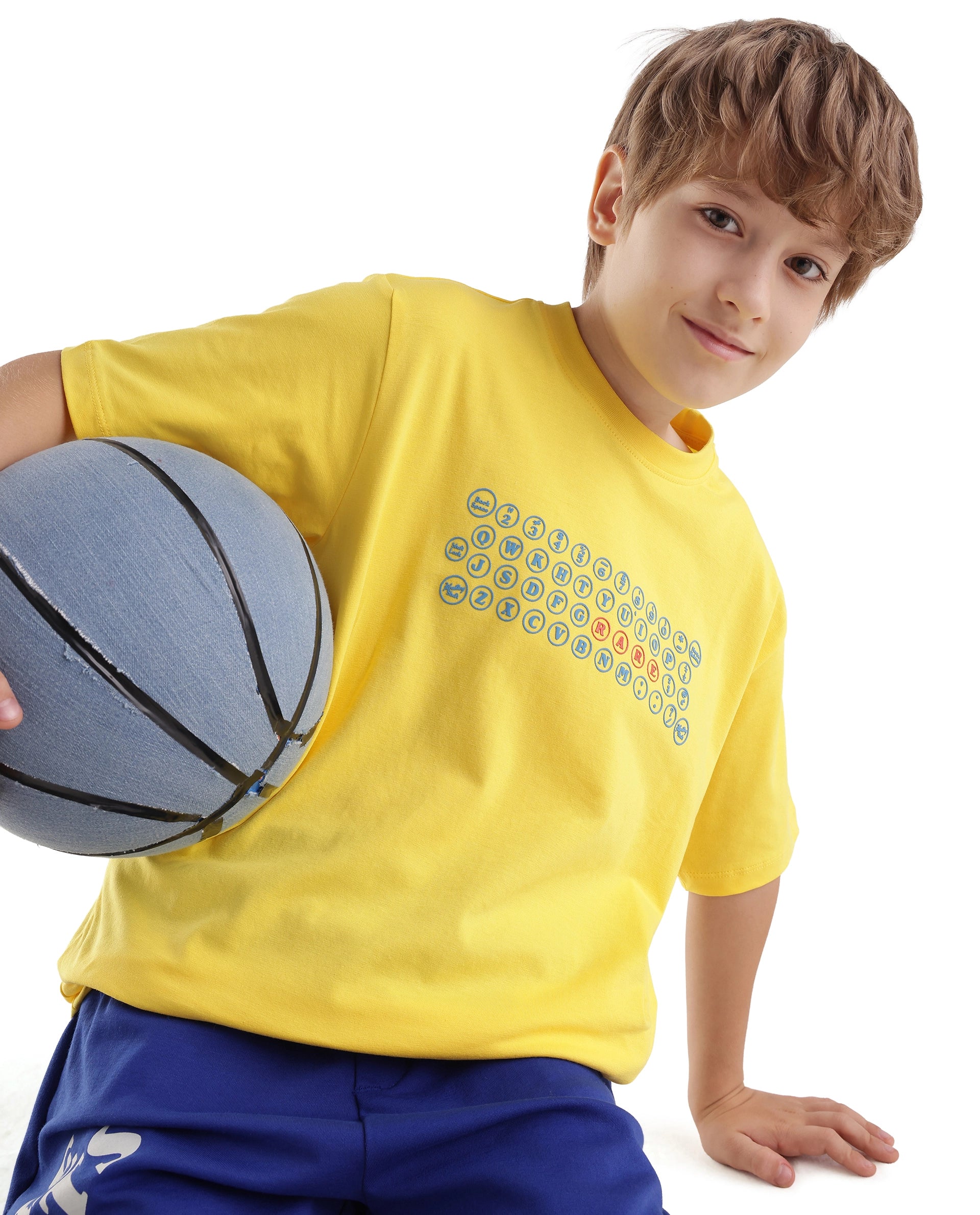 Rare Ones Kids Key Yellow Cotton Blend Fabric Pull-On Closure Regular Fit Graphic Print T-Shirt