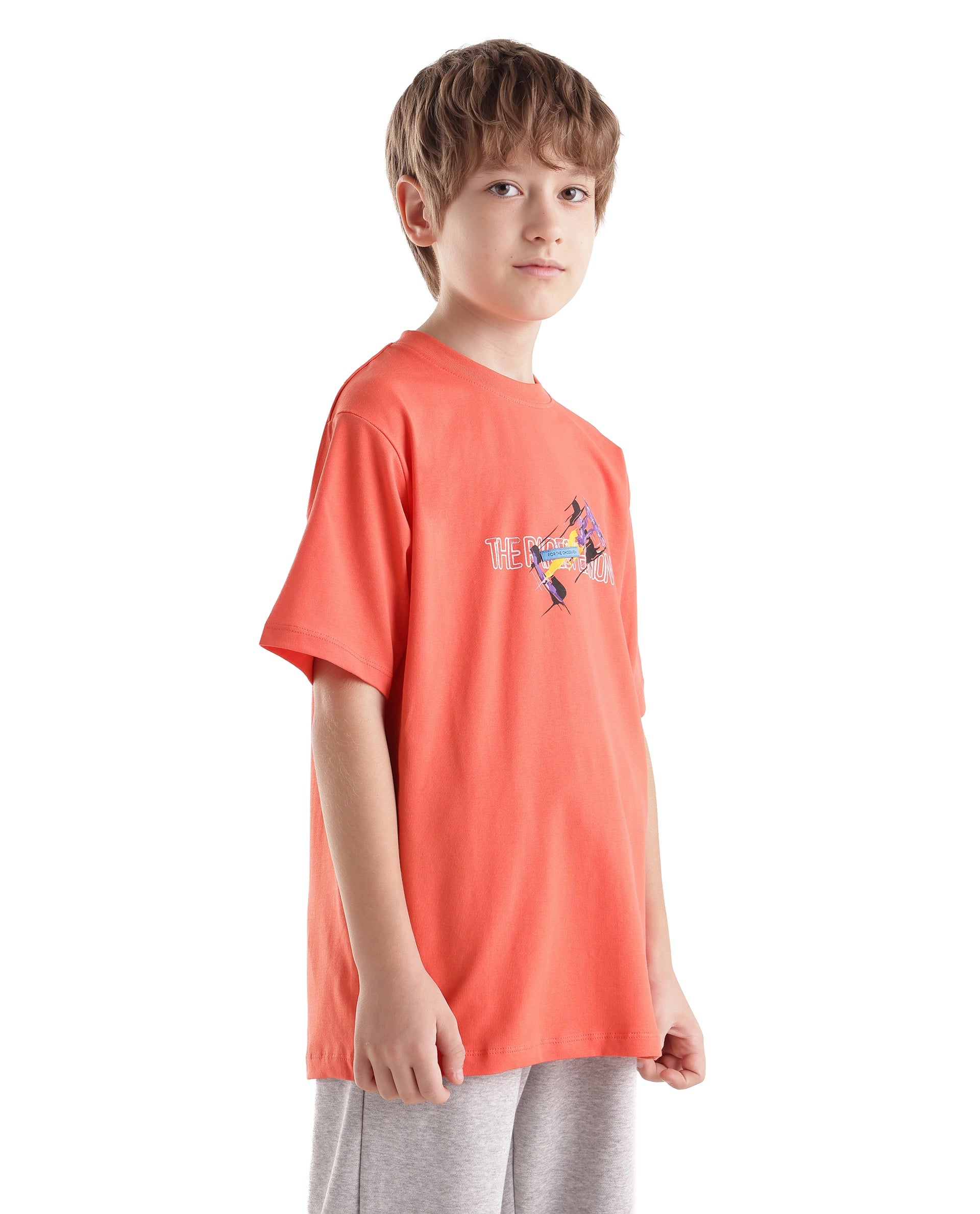 Rare Ones Kids Azure Orange Cotton Blend Fabric Pull-On Closure Regular Fit Graphic Print T-Shirt