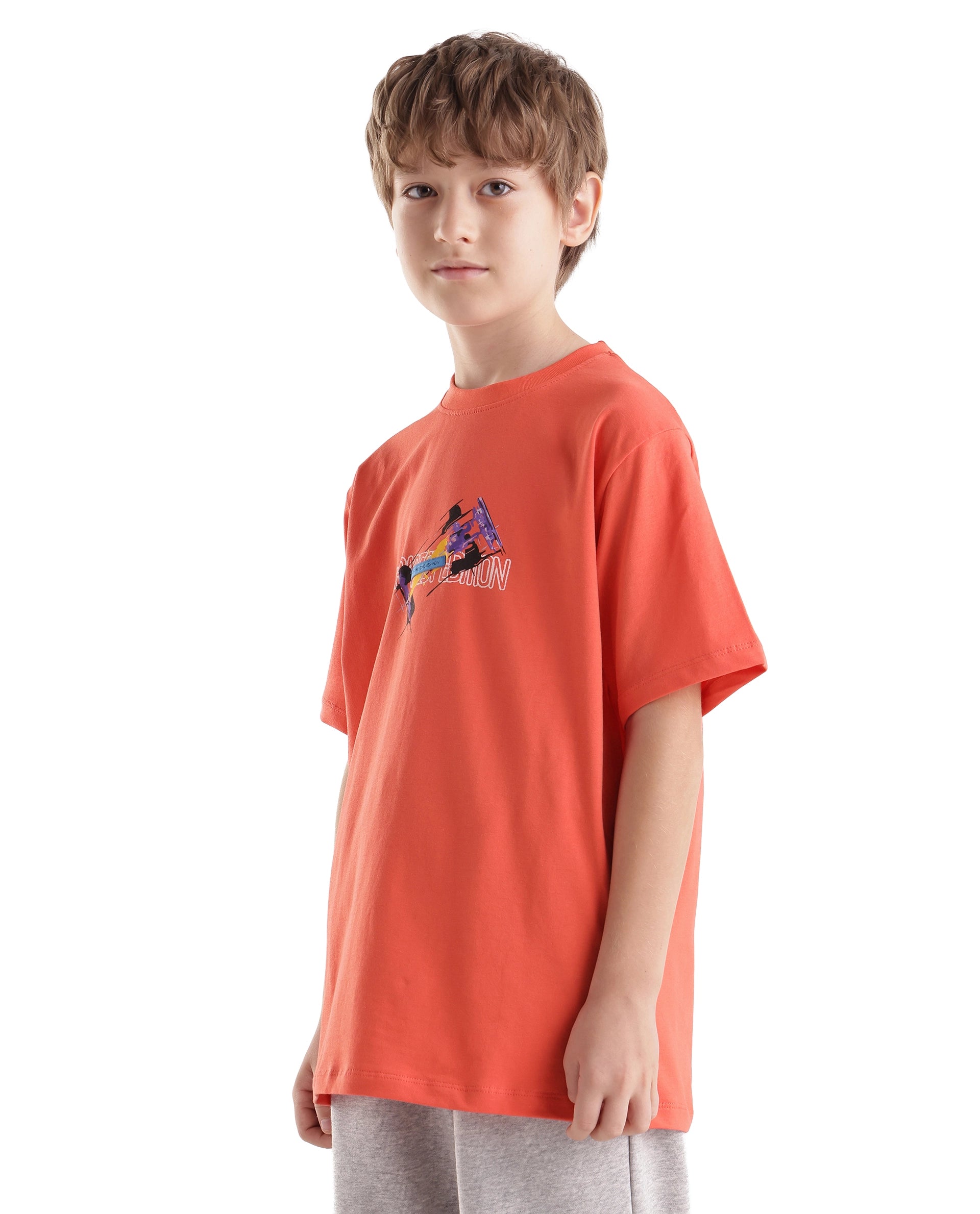 Rare Ones Kids Azure Orange Cotton Blend Fabric Pull-On Closure Regular Fit Graphic Print T-Shirt