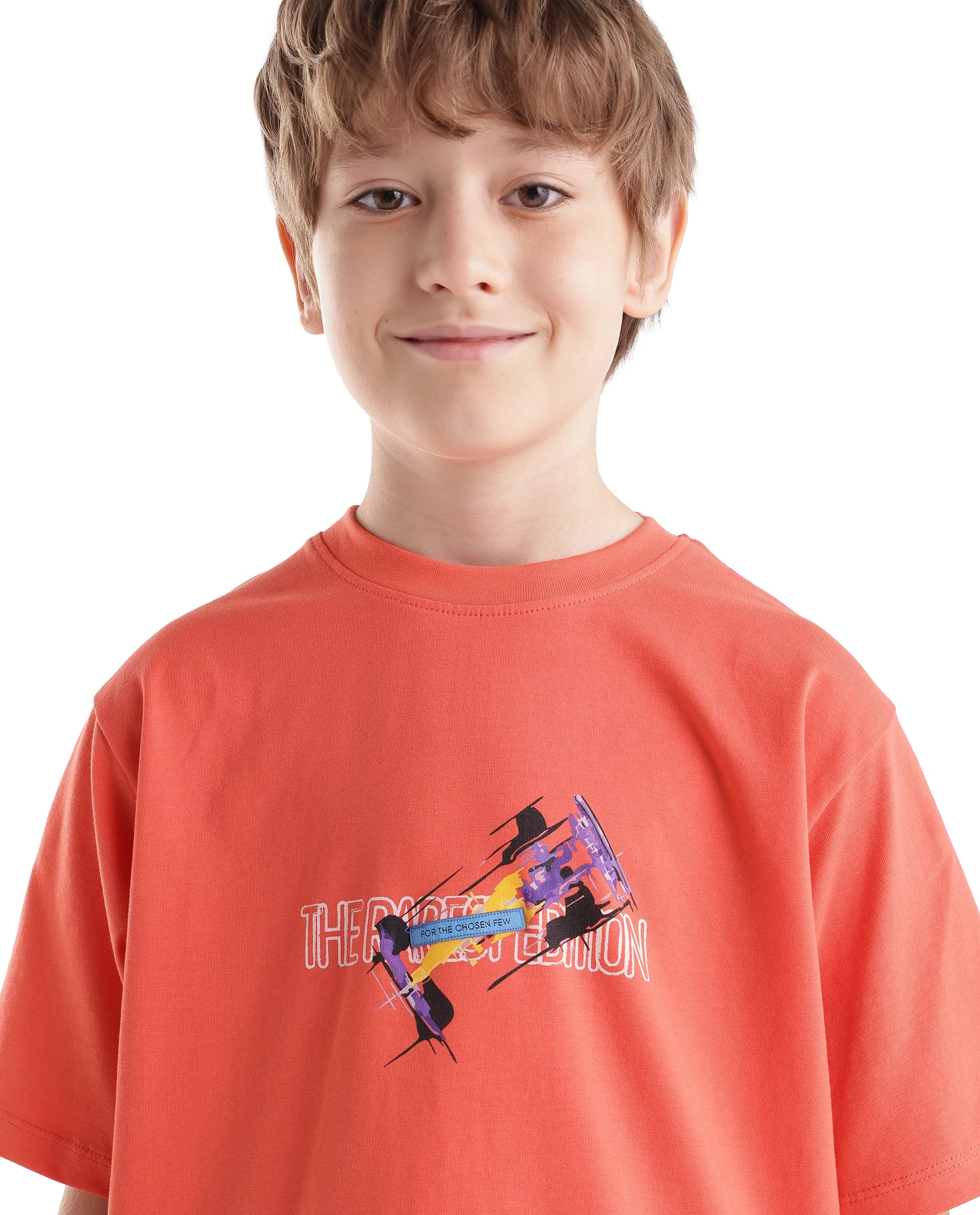 Rare Ones Kids Azure Orange Cotton Blend Fabric Pull-On Closure Regular Fit Graphic Print T-Shirt