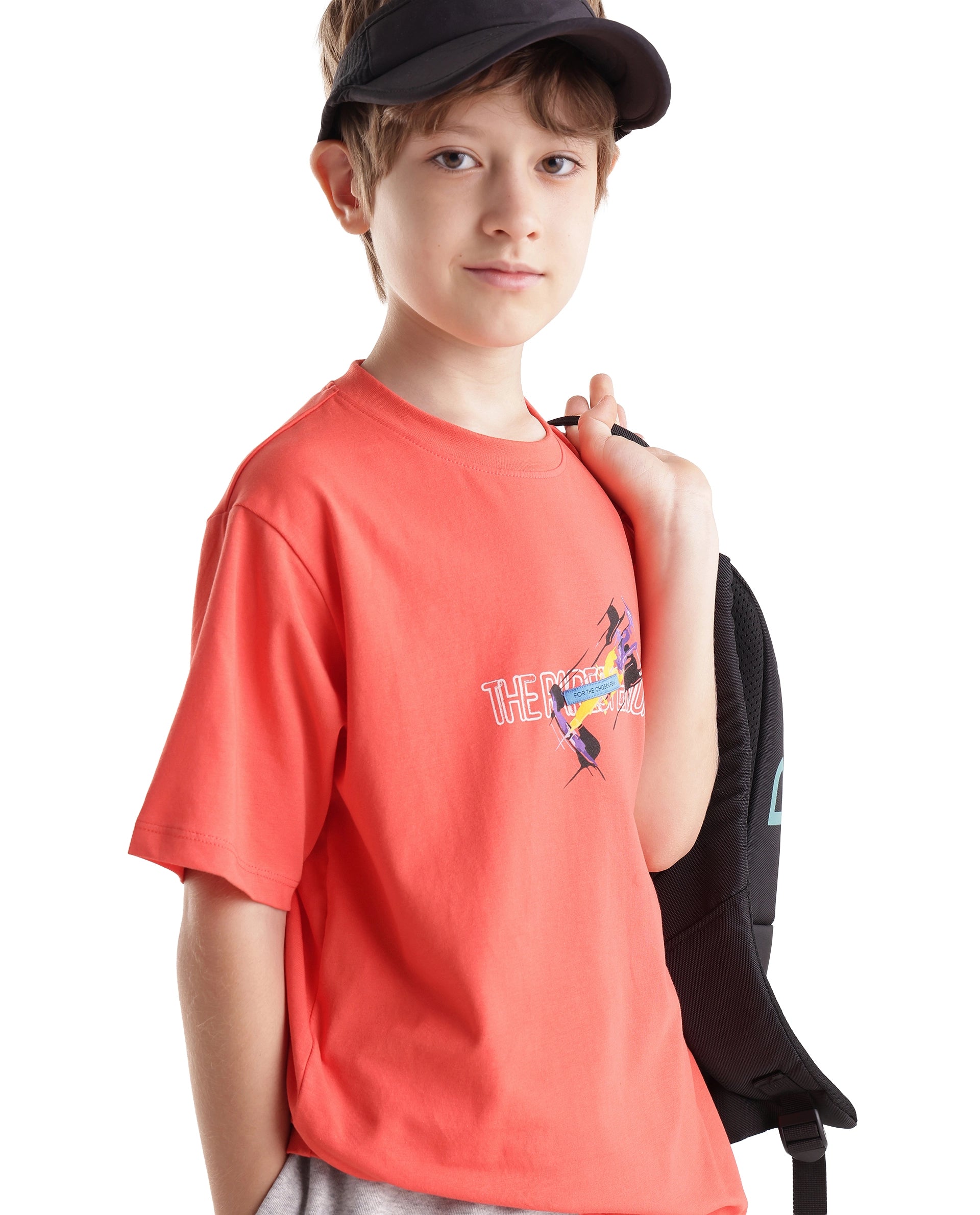 Rare Ones Kids Azure Orange Cotton Blend Fabric Pull-On Closure Regular Fit Graphic Print T-Shirt