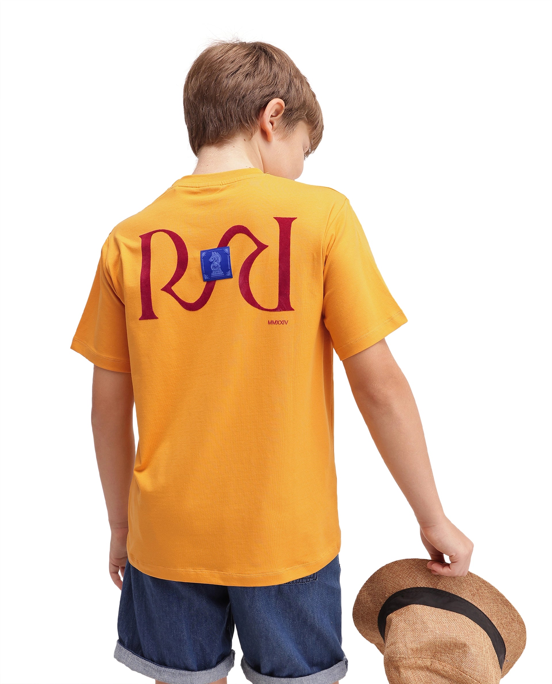Rare Ones Kids Fego Dark Yellow Cotton Blend Fabric Pull-On Closure Regular Fit Graphic Print T-Shirt