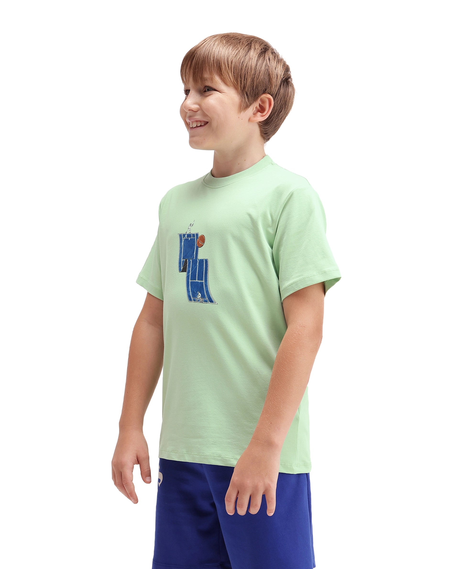 Rare Ones Kids Tome Light Green Cotton Blend Fabric Pull-On Closure Regular Fit Graphic Print T-Shirt