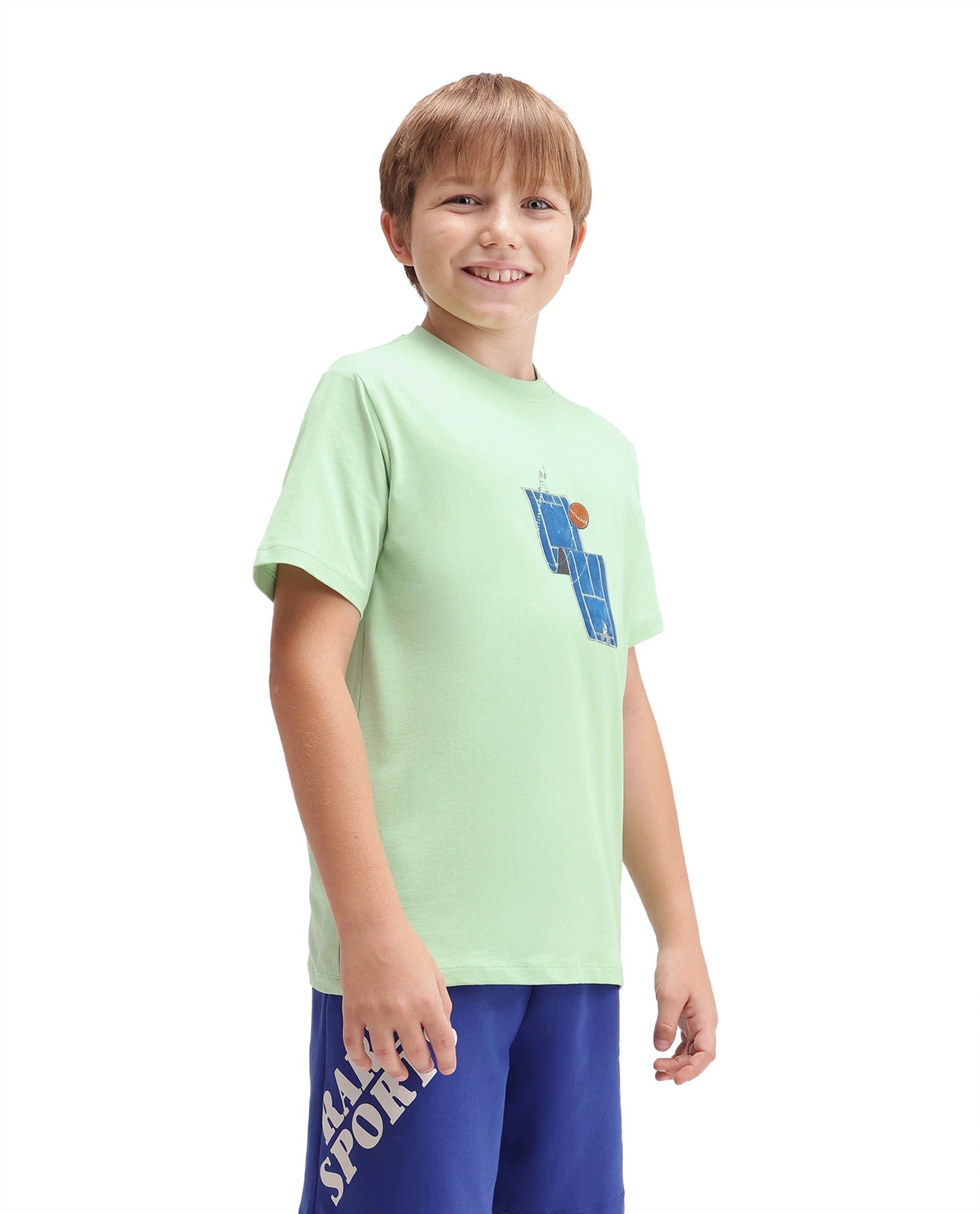 Rare Ones Kids Tome Light Green Cotton Blend Fabric Pull-On Closure Regular Fit Graphic Print T-Shirt