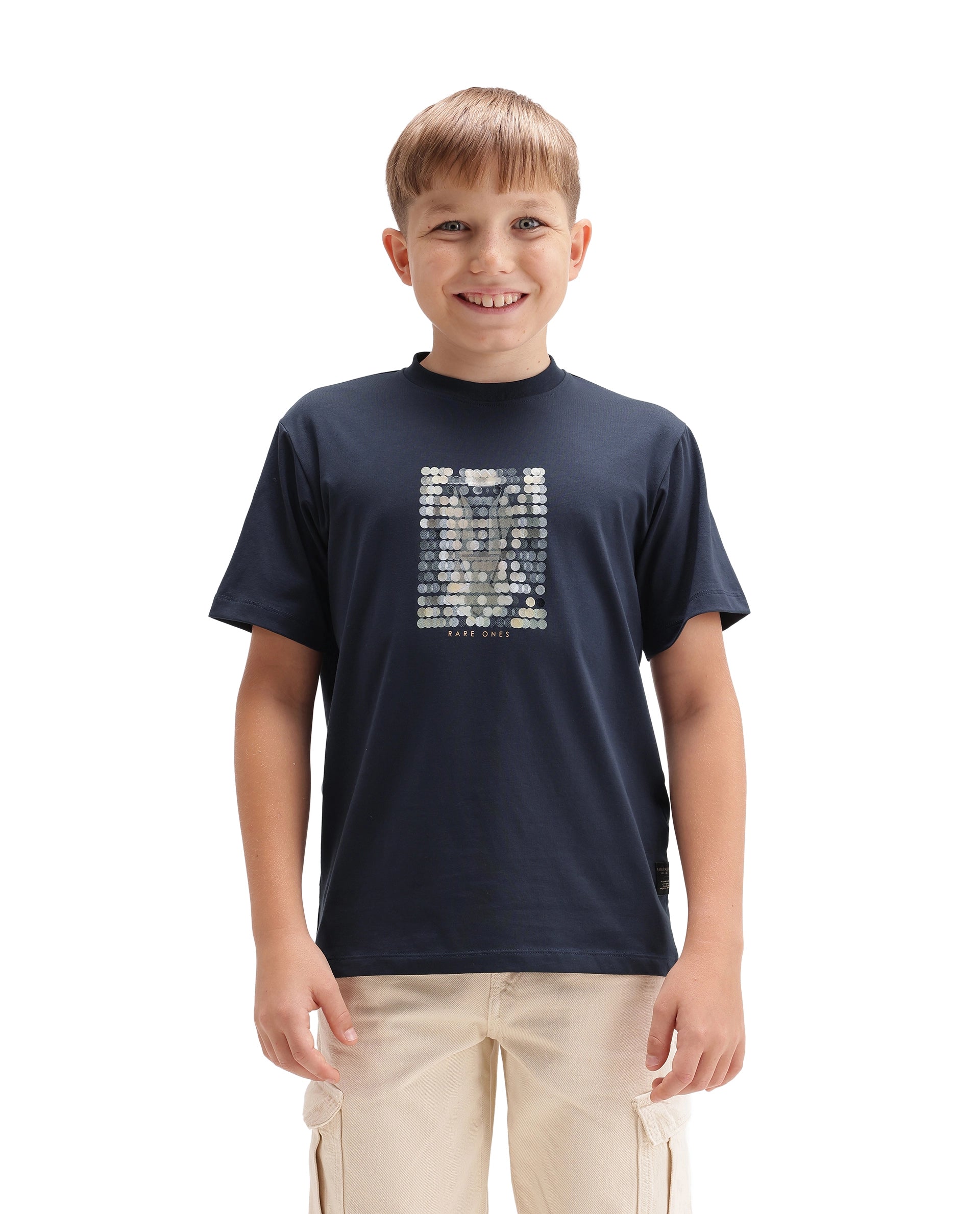 Rare Ones Kids Icye Navy Cotton Blend Fabric Pull-On Closure Regular Fit Graphic Print T-Shirt