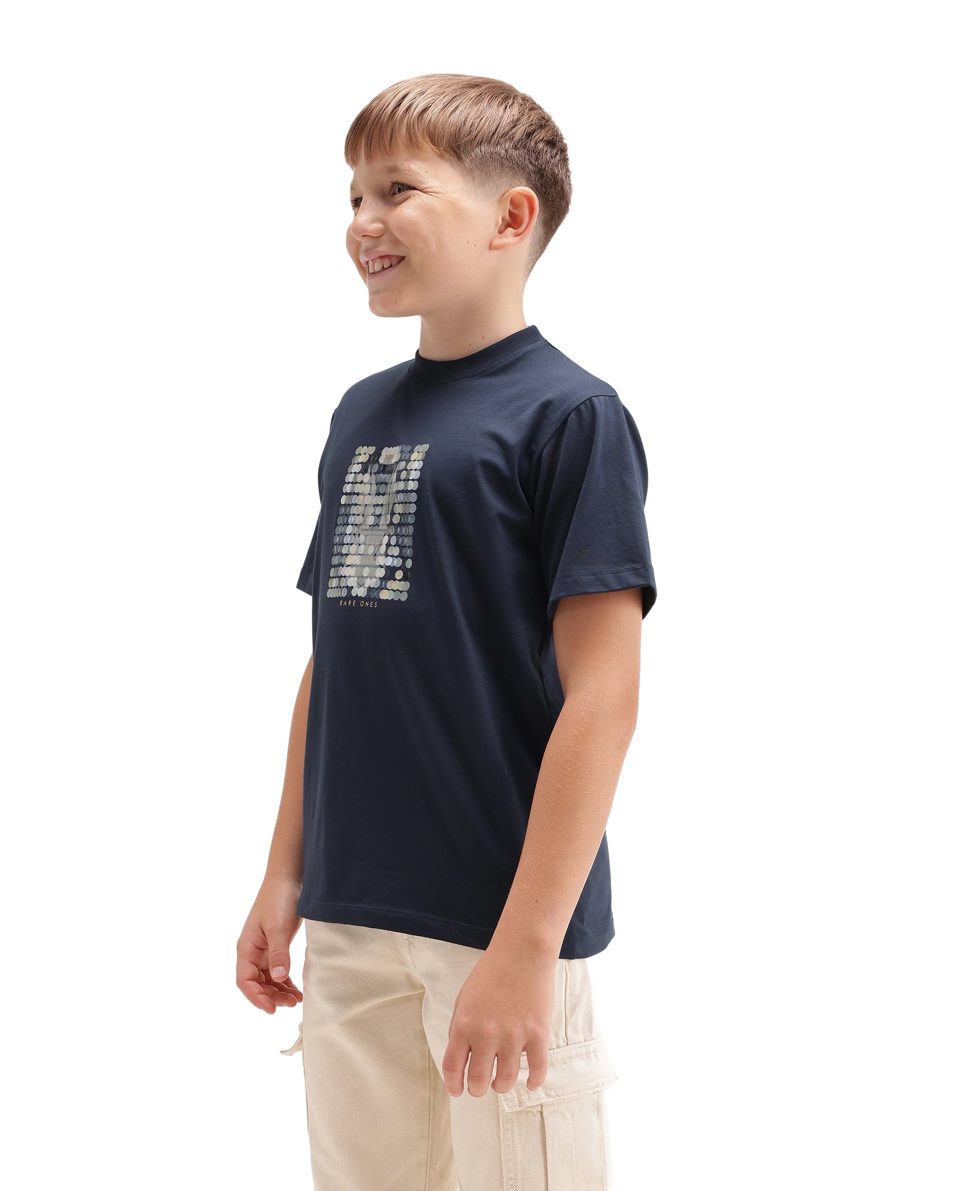 Rare Ones Kids Icye Navy Cotton Blend Fabric Pull-On Closure Regular Fit Graphic Print T-Shirt