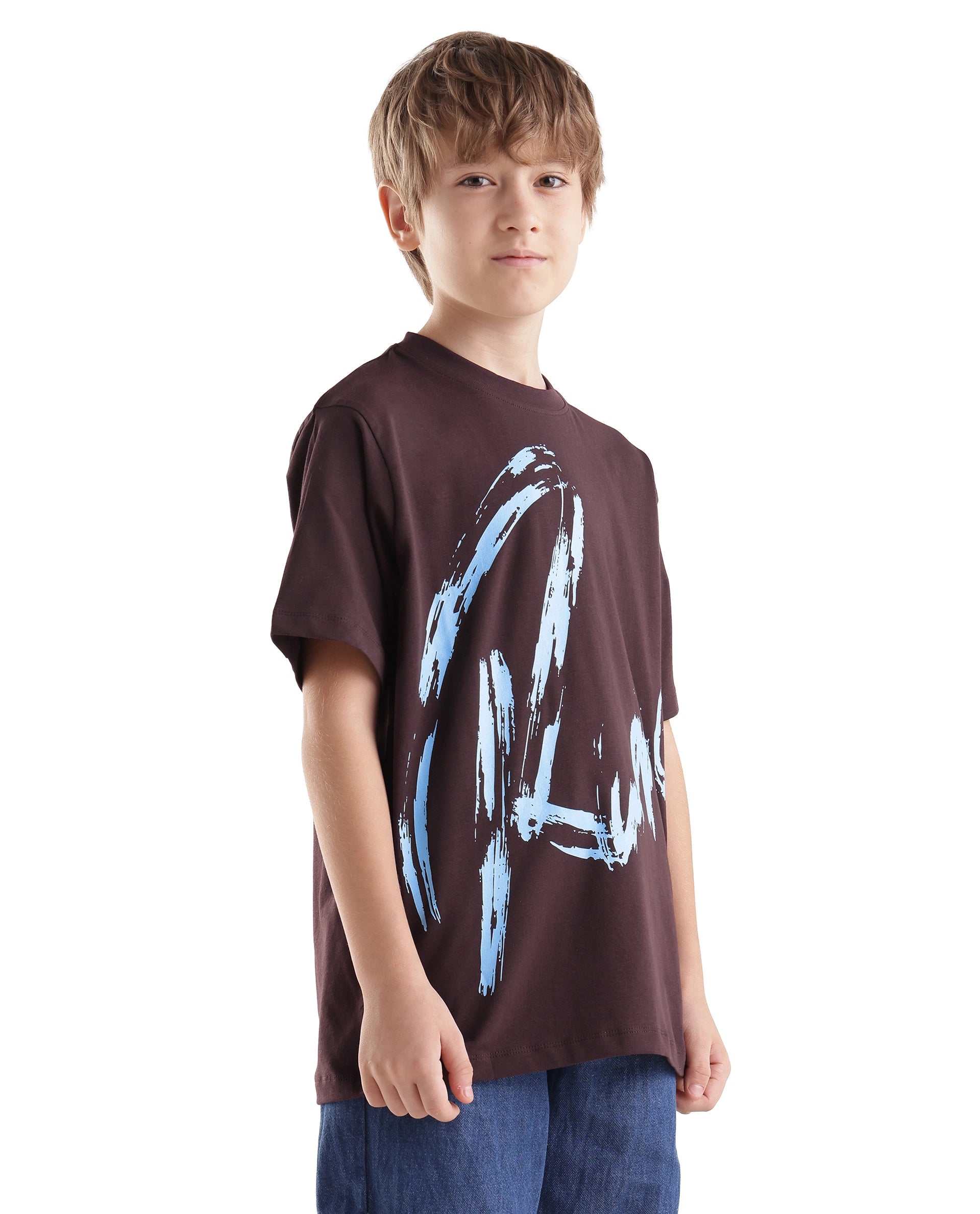 Rare Ones Kids Emor Dark Brown Cotton Blend Fabric Pull-On Closure Regular Fit Graphic Print T-Shirt