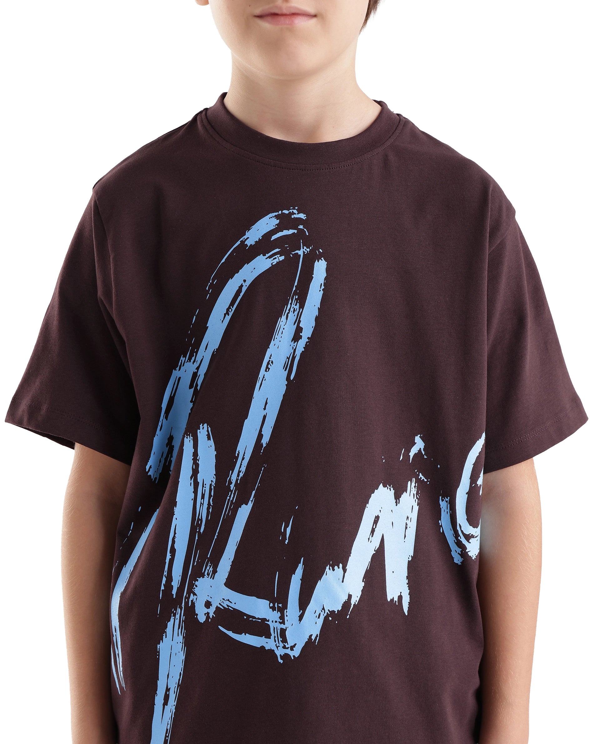 Rare Ones Kids Emor Dark Brown Cotton Blend Fabric Pull-On Closure Regular Fit Graphic Print T-Shirt