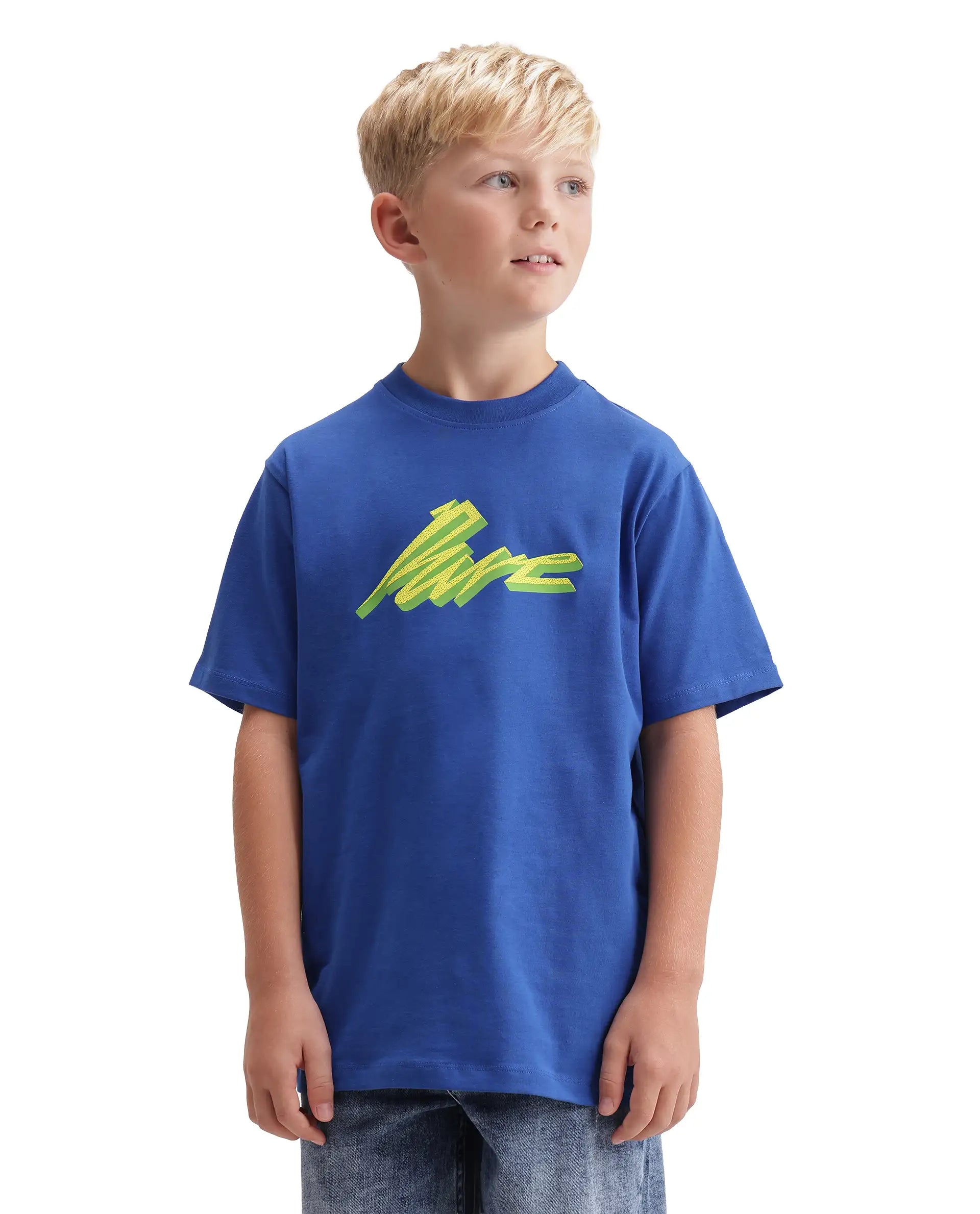 Rare Ones Kids Evia Blue Cotton Blend Fabric Pull-On Closure Regular Fit Graphic Print T-Shirt
