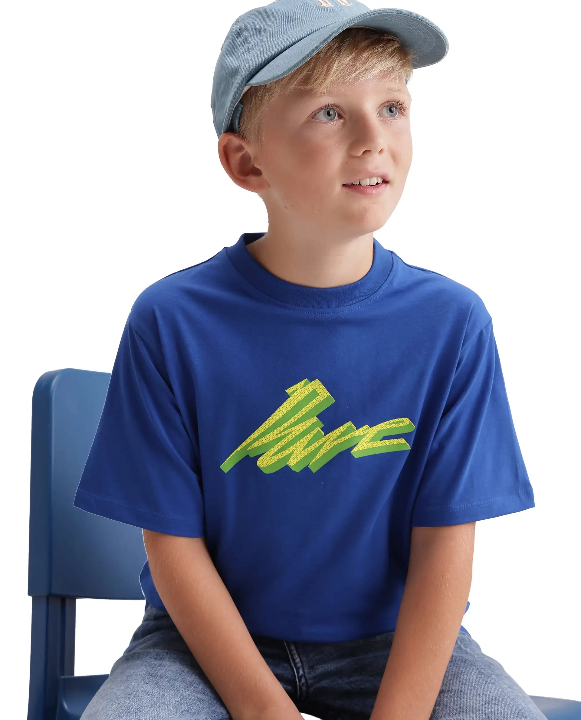Rare Ones Kids Evia Blue Cotton Blend Fabric Pull-On Closure Regular Fit Graphic Print T-Shirt