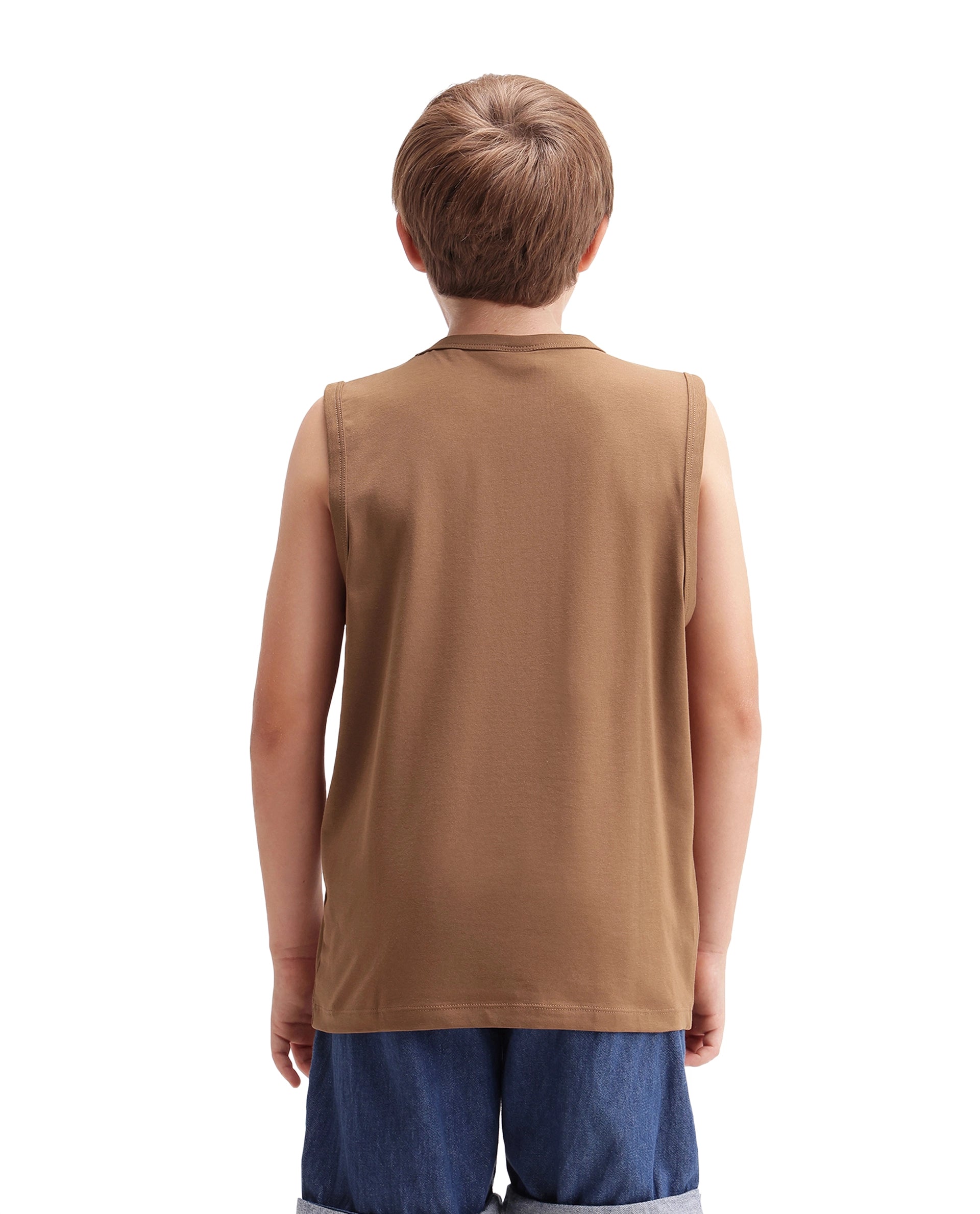 Rare Ones Kids Beck Brown Cotton Blend Fabric Pull-On Closure Tank Fit Graphic Print T-Shirt