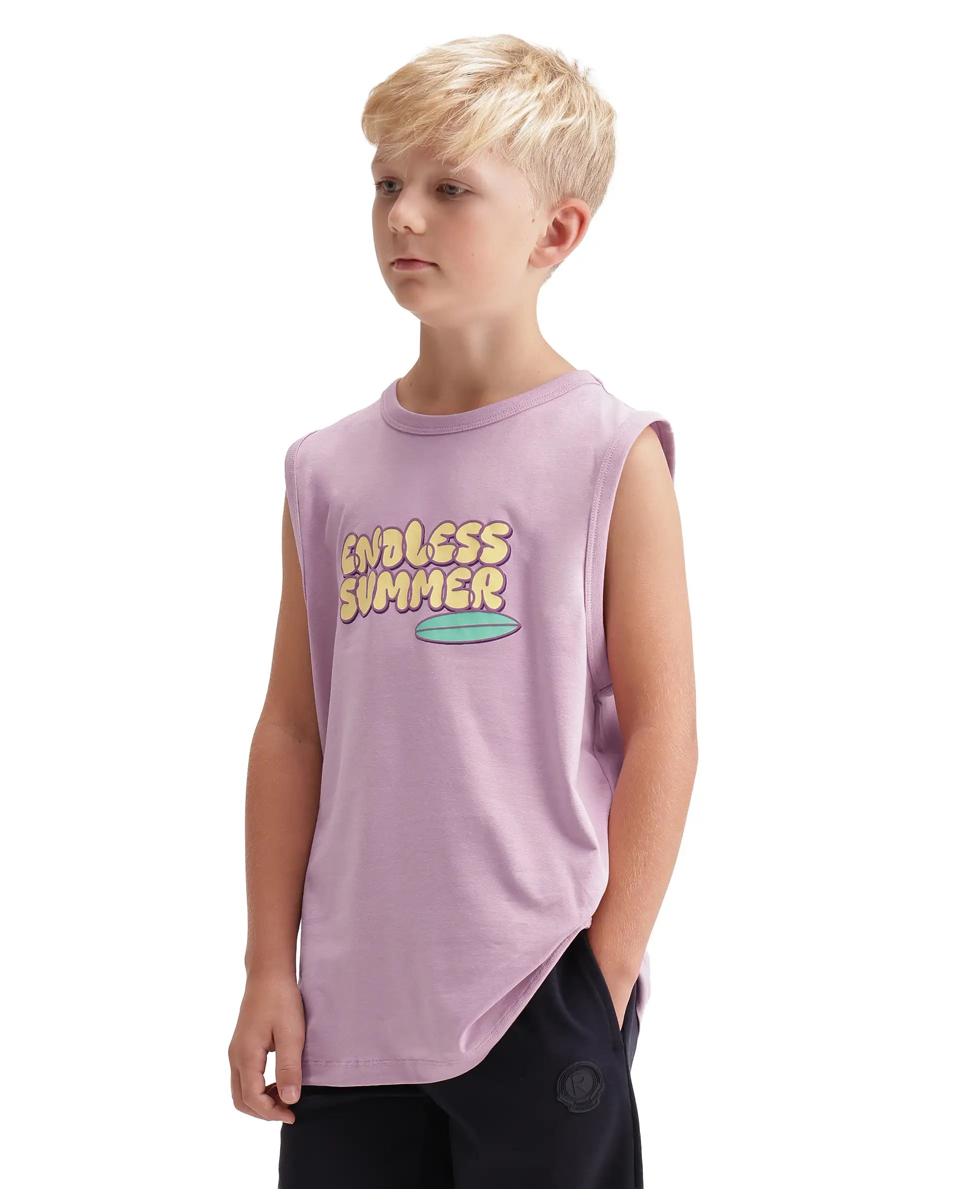 Rare Ones Kids Beck Light Pink Cotton Blend Fabric Pull-On Closure Tank Fit Graphic Print T-Shirt