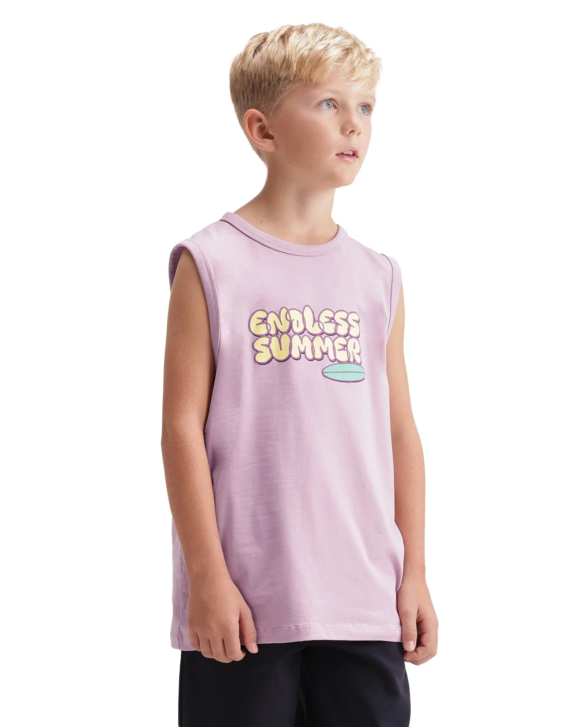 Rare Ones Kids Beck Light Pink Cotton Blend Fabric Pull-On Closure Tank Fit Graphic Print T-Shirt