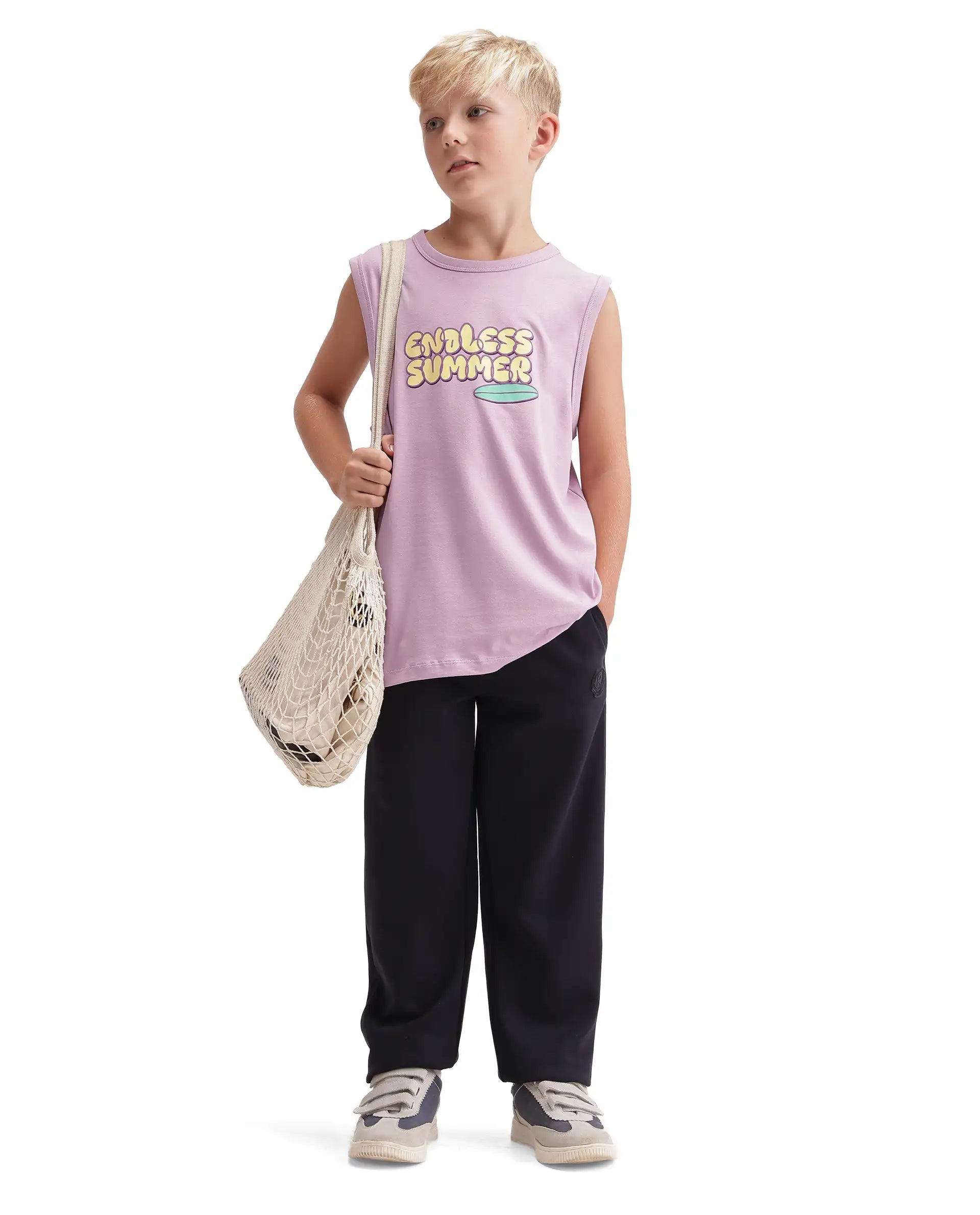 Rare Ones Kids Beck Light Pink Cotton Blend Fabric Pull-On Closure Tank Fit Graphic Print T-Shirt