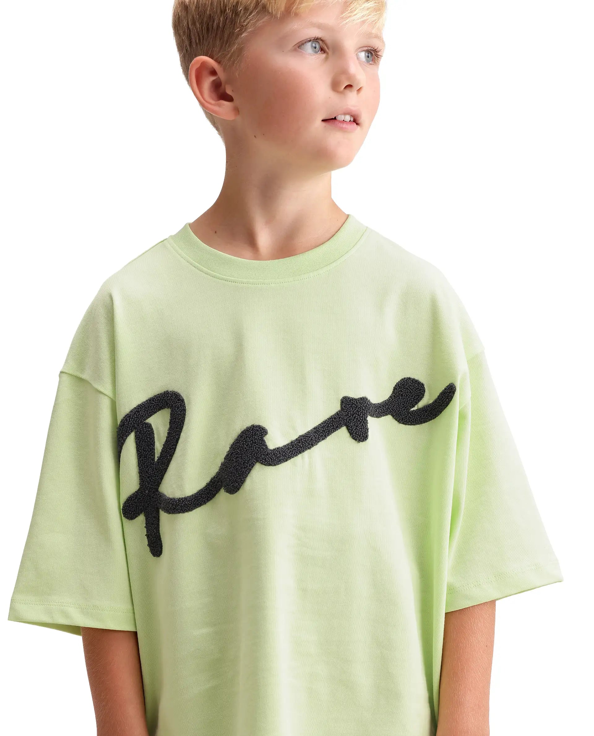 Rare Ones Kids Leron Pastel Yellow Cotton Fabric Pull-On Closure Oversized Embroidered T-Shirt