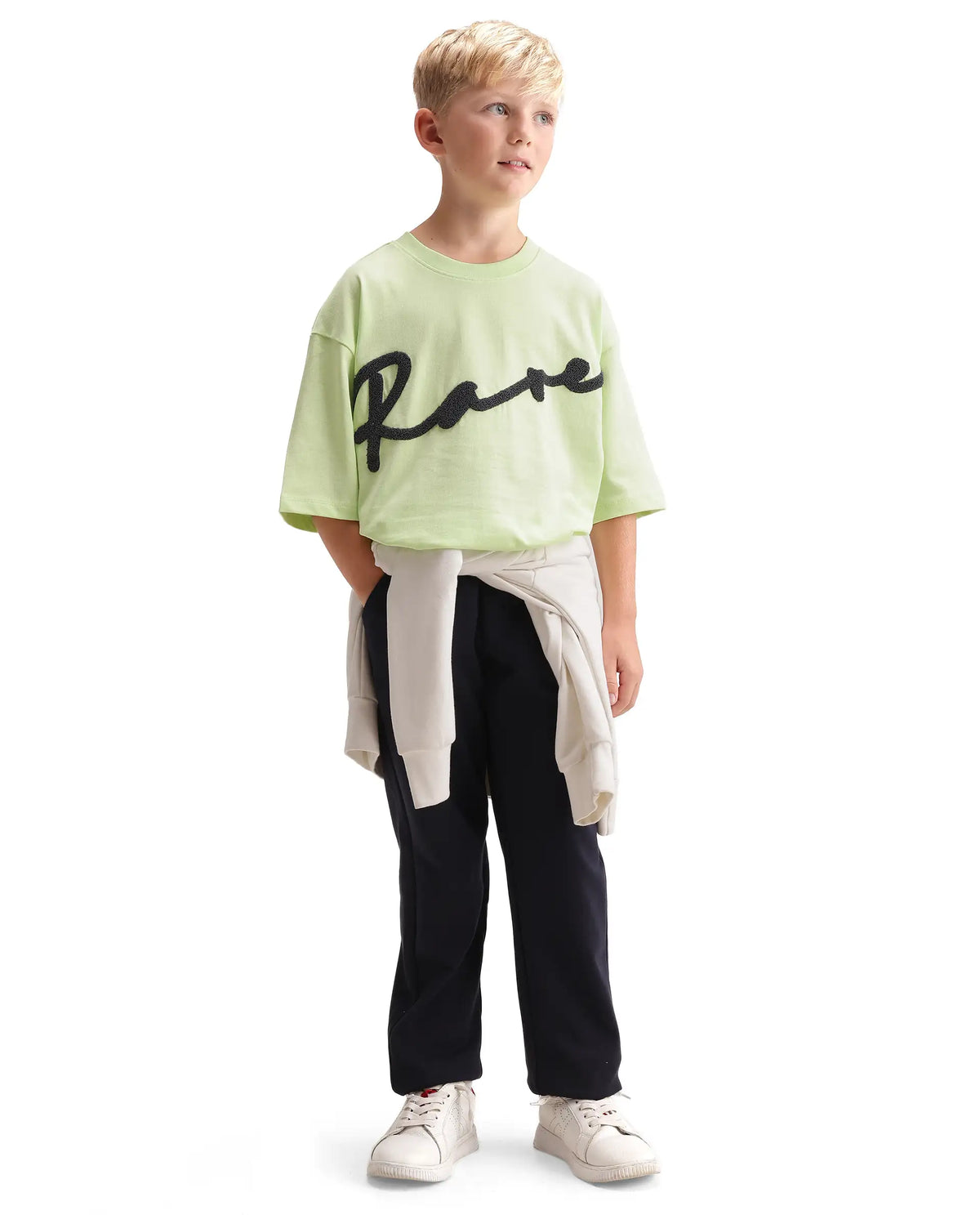 Rare Ones Kids Leron Pastel Yellow Cotton Fabric Pull-On Closure Oversized Embroidered T-Shirt