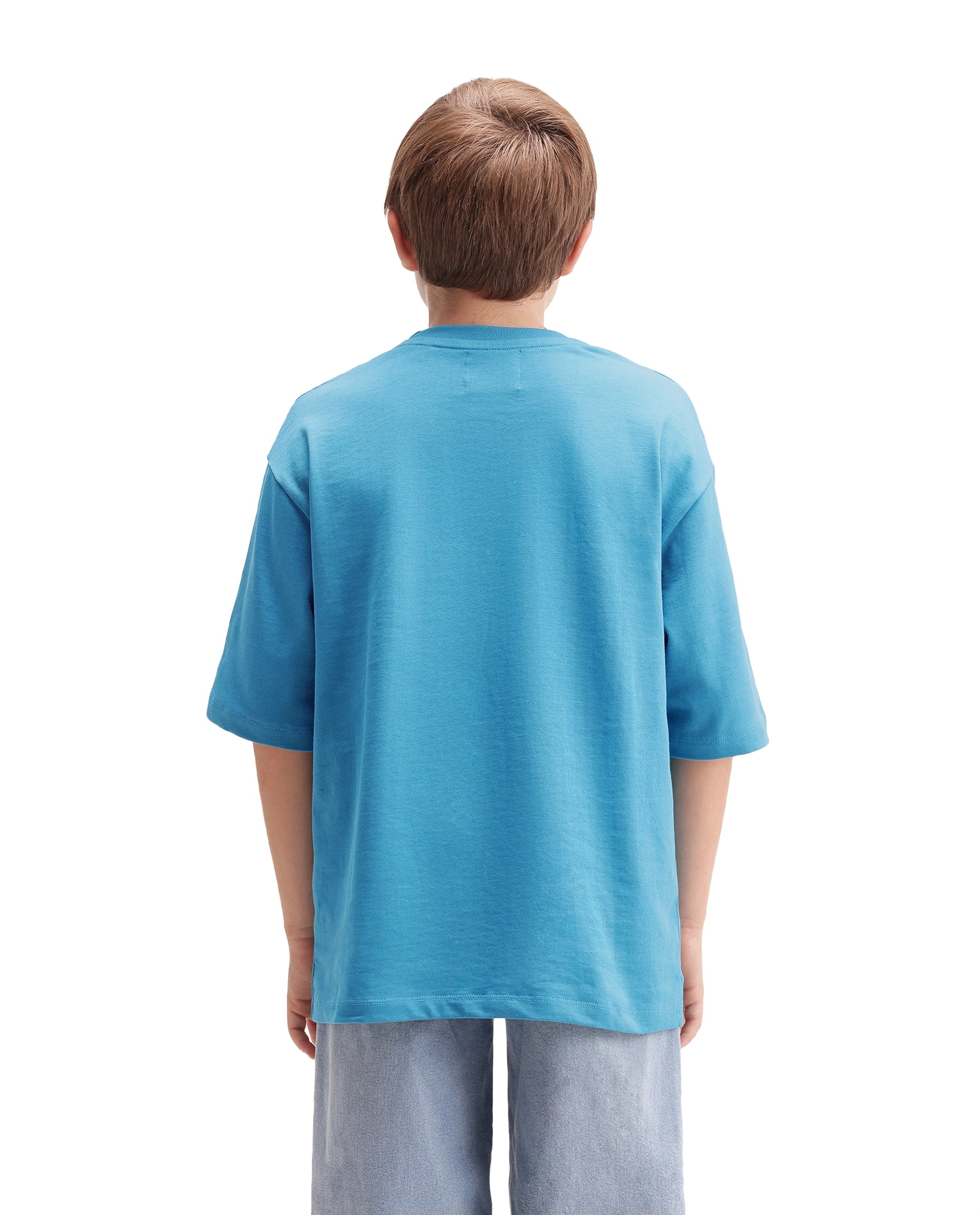Rare Ones Kids Legon Teal Cotton Fabric Pull-On Closure Oversized Graphic Print T-Shirt