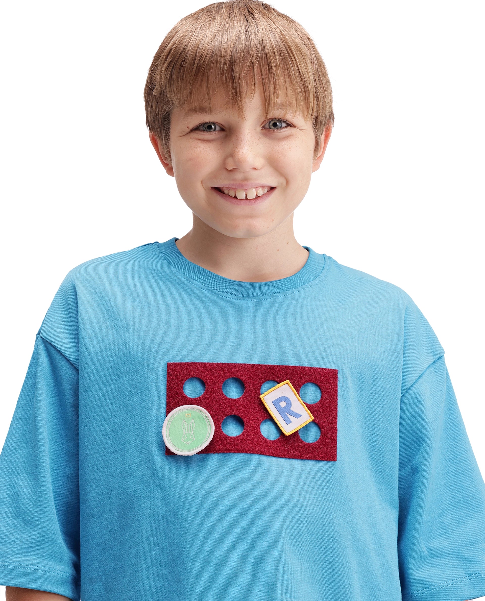 Rare Ones Kids Legon Teal Cotton Fabric Pull-On Closure Oversized Graphic Print T-Shirt