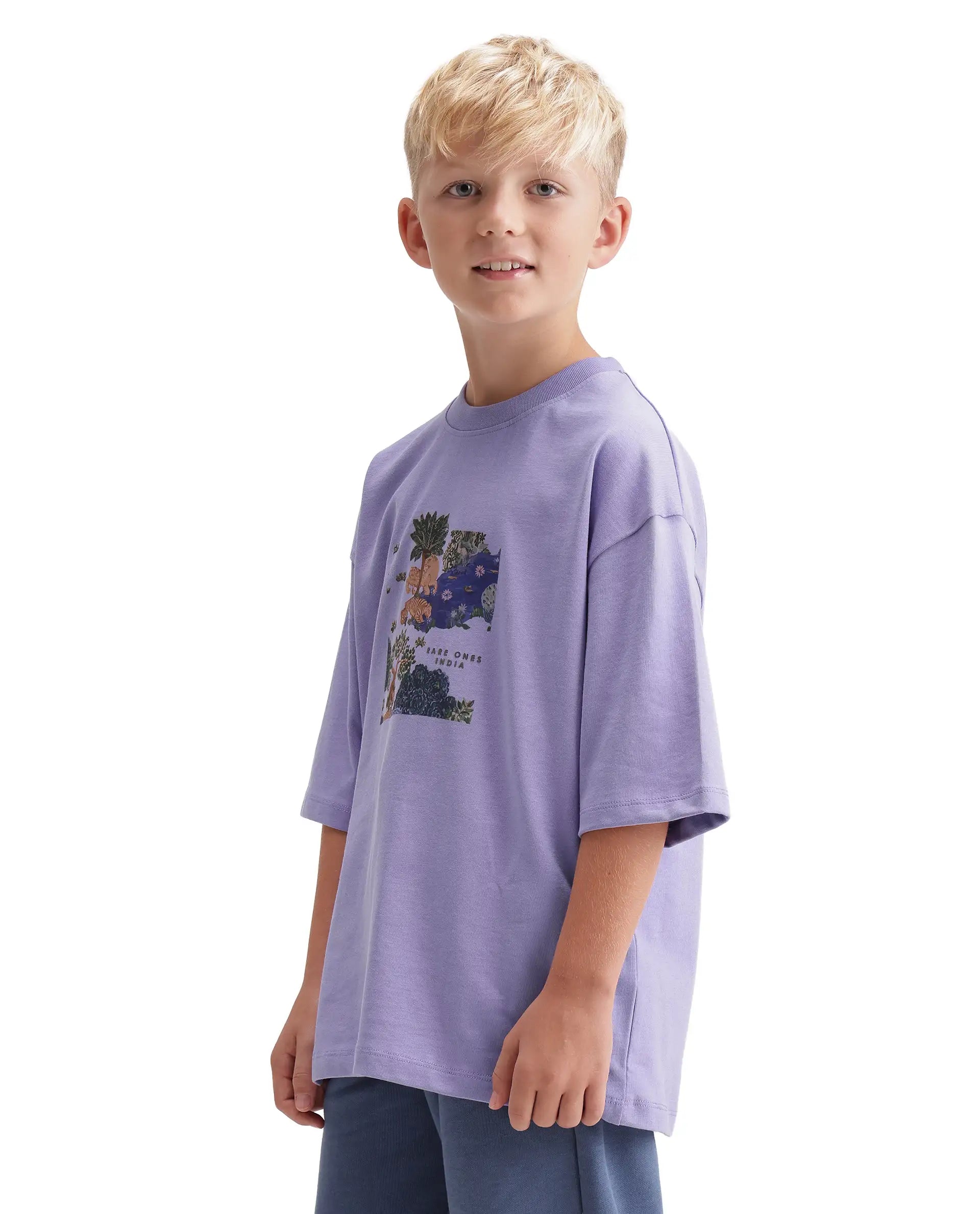 Rare Ones Kids Tanz-K Light Purple Cotton Fabric Pull-On Closure Oversized Graphic Print T-Shirt