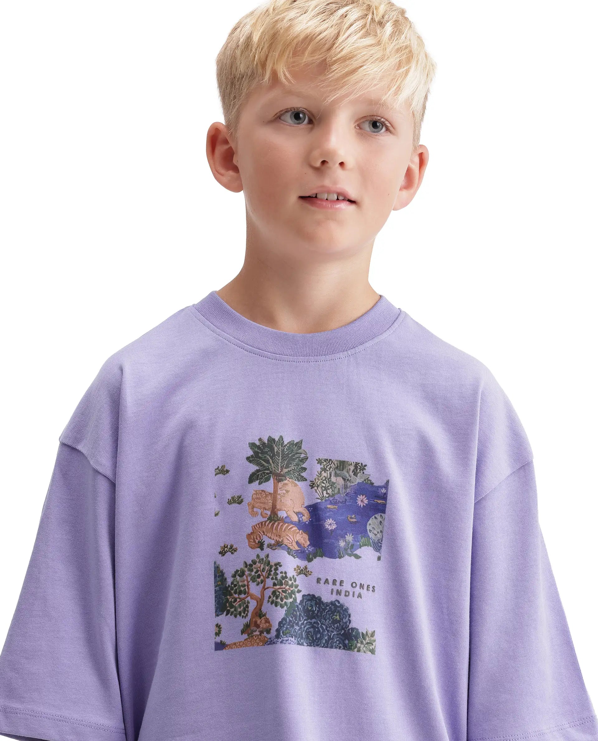 Rare Ones Kids Tanz-K Light Purple Cotton Fabric Pull-On Closure Oversized Graphic Print T-Shirt