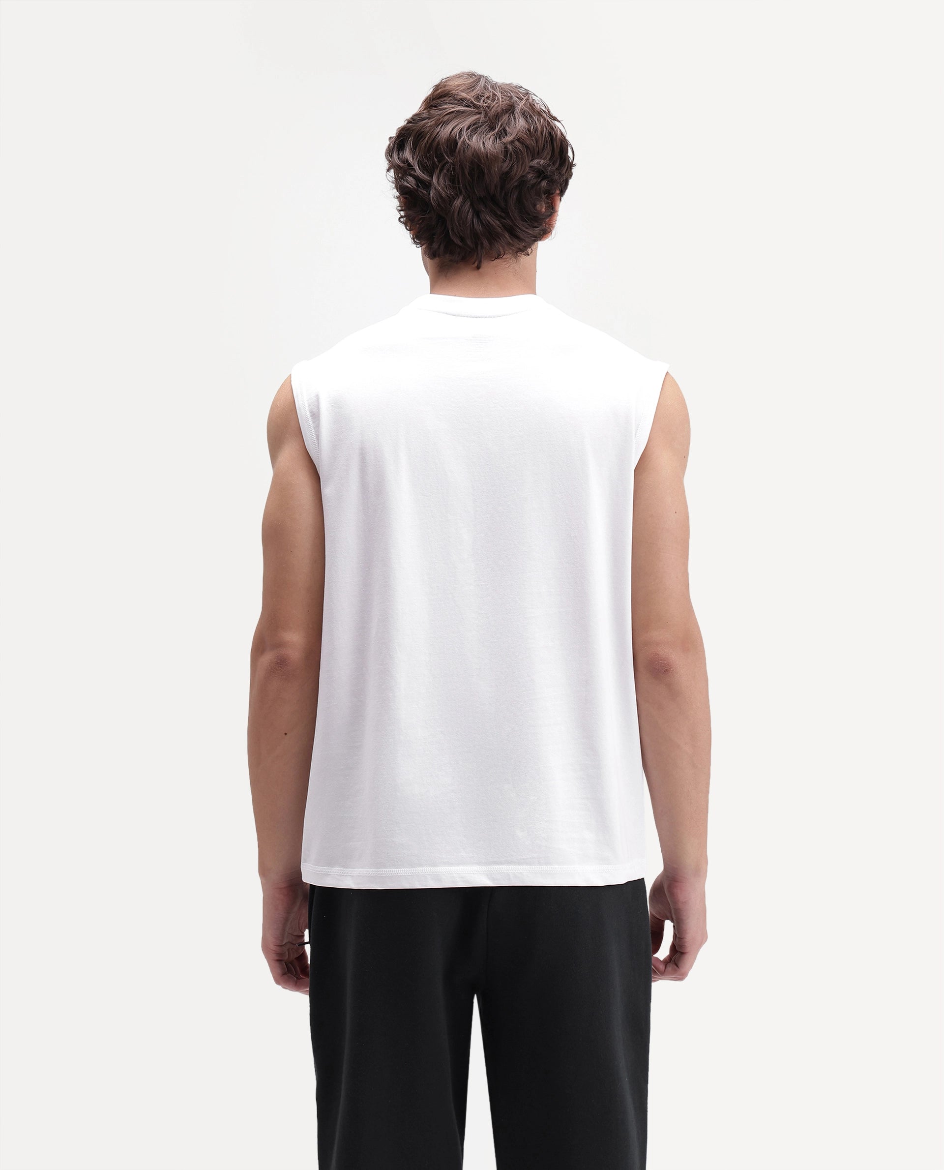 Rare Rabbit Men's Nats Light White Cotton Lycra Fabric Regular Fit Plain Stretchable Sleeveless Vest