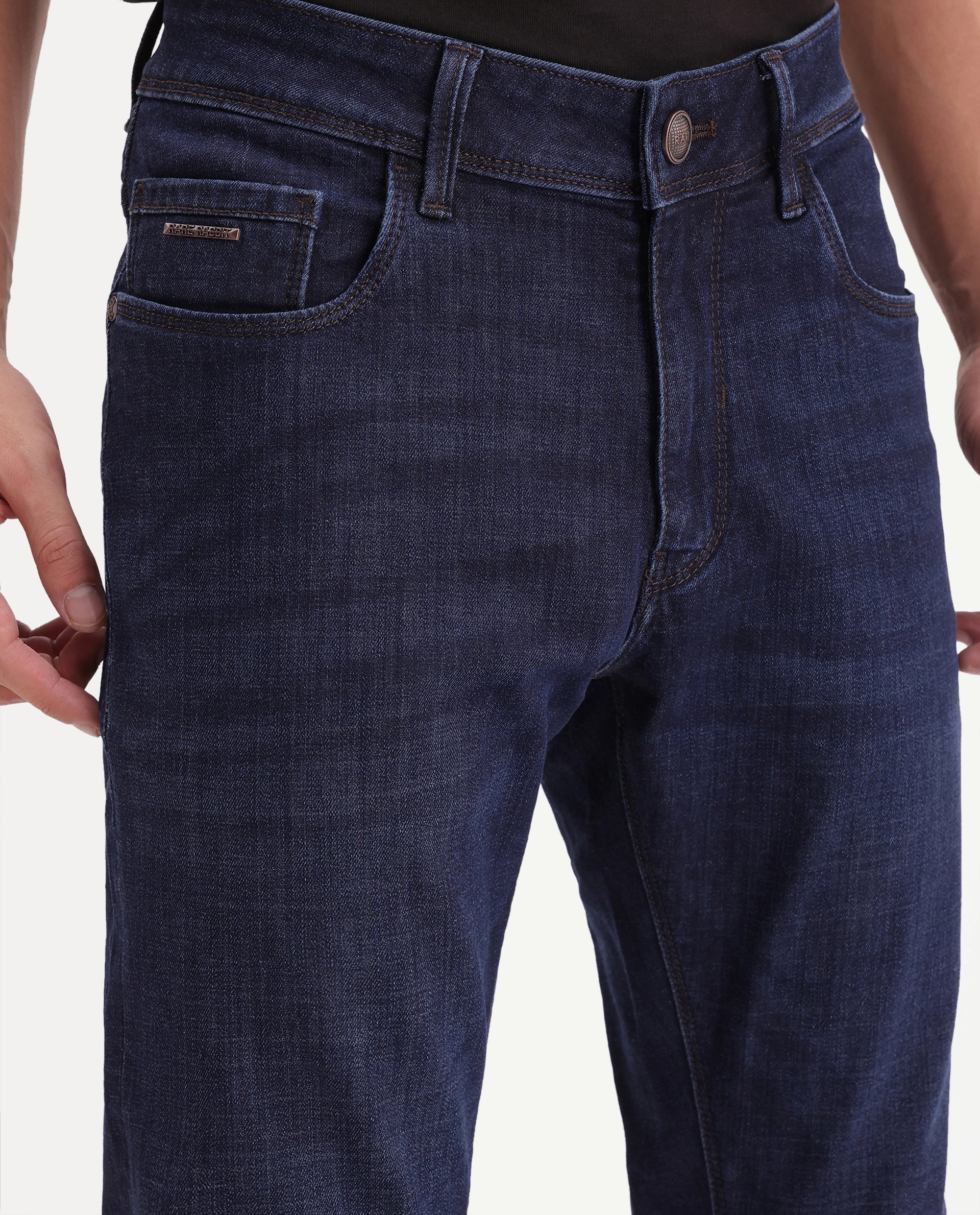 Rare Rabbit Men's Toledo 26 Dark Navy Cotton Blend Hawk Slim Plain Jeans