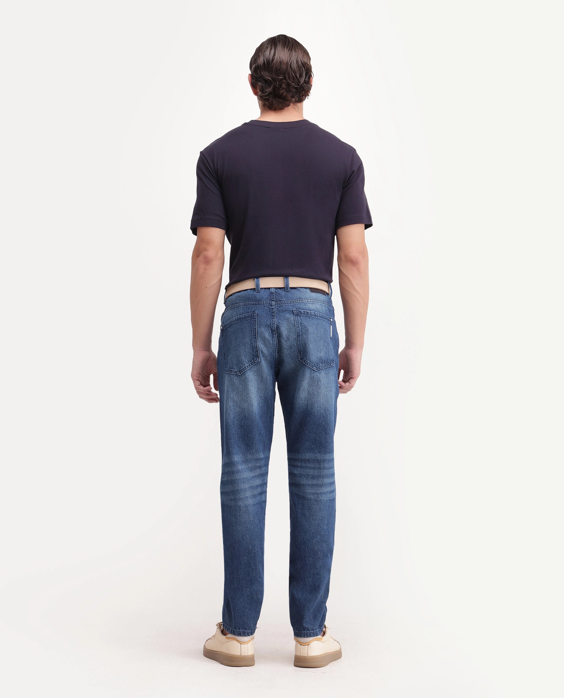 Rare Rabbit Men's Wolk 1 Primary Blue Cotton Kurt Carrot Plain Jeans