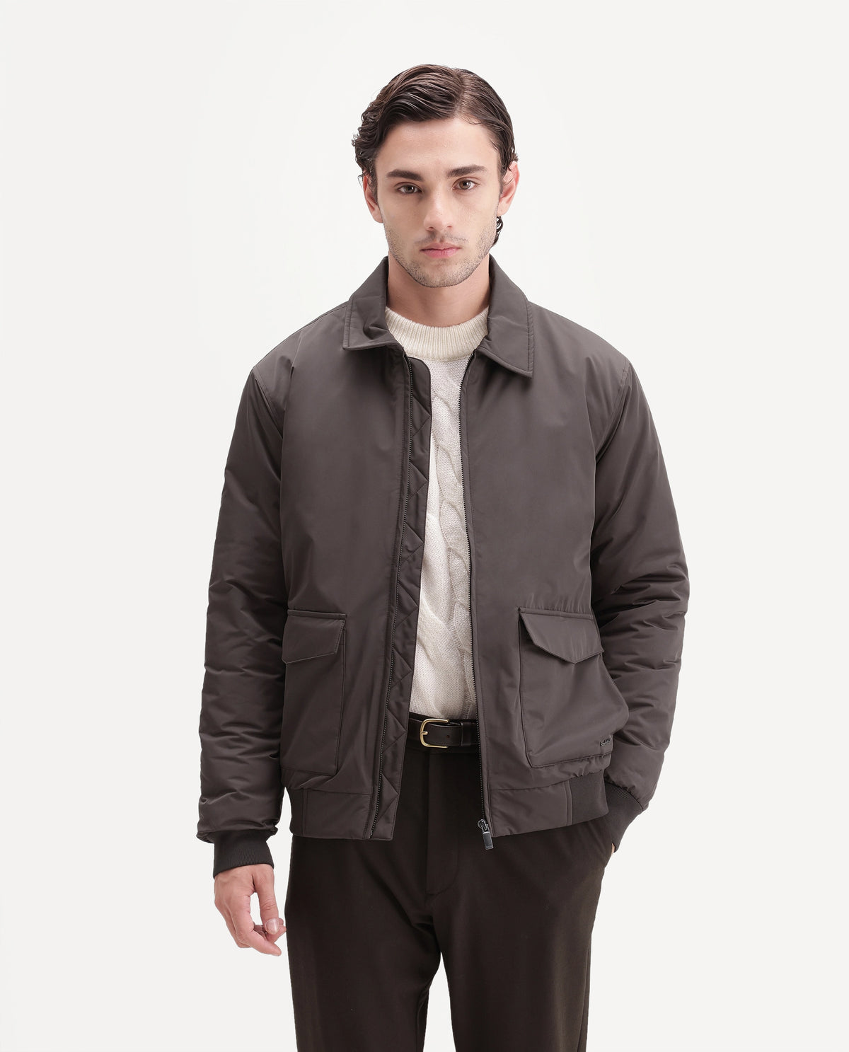 Rare Rabbit Men's Bekh Dusky Brown Polyester Spread Collar Regular Plain Jacket