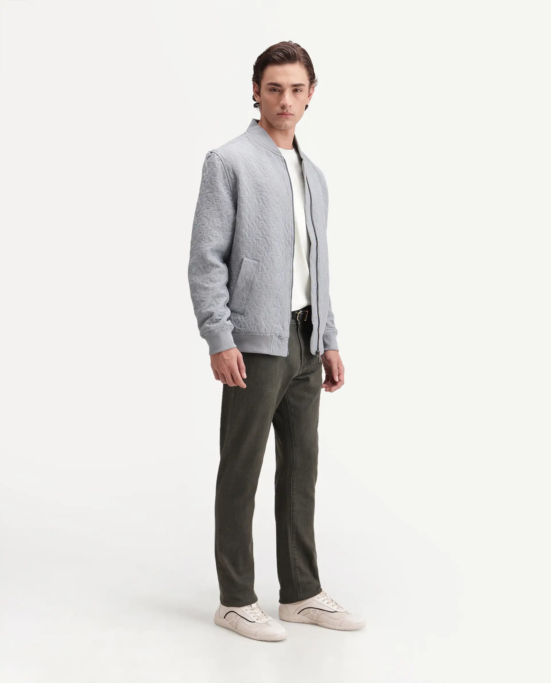 Rare Rabbit Men's Sobu Dusky Green Cotton Blend Hawk Slim Plain Jeans