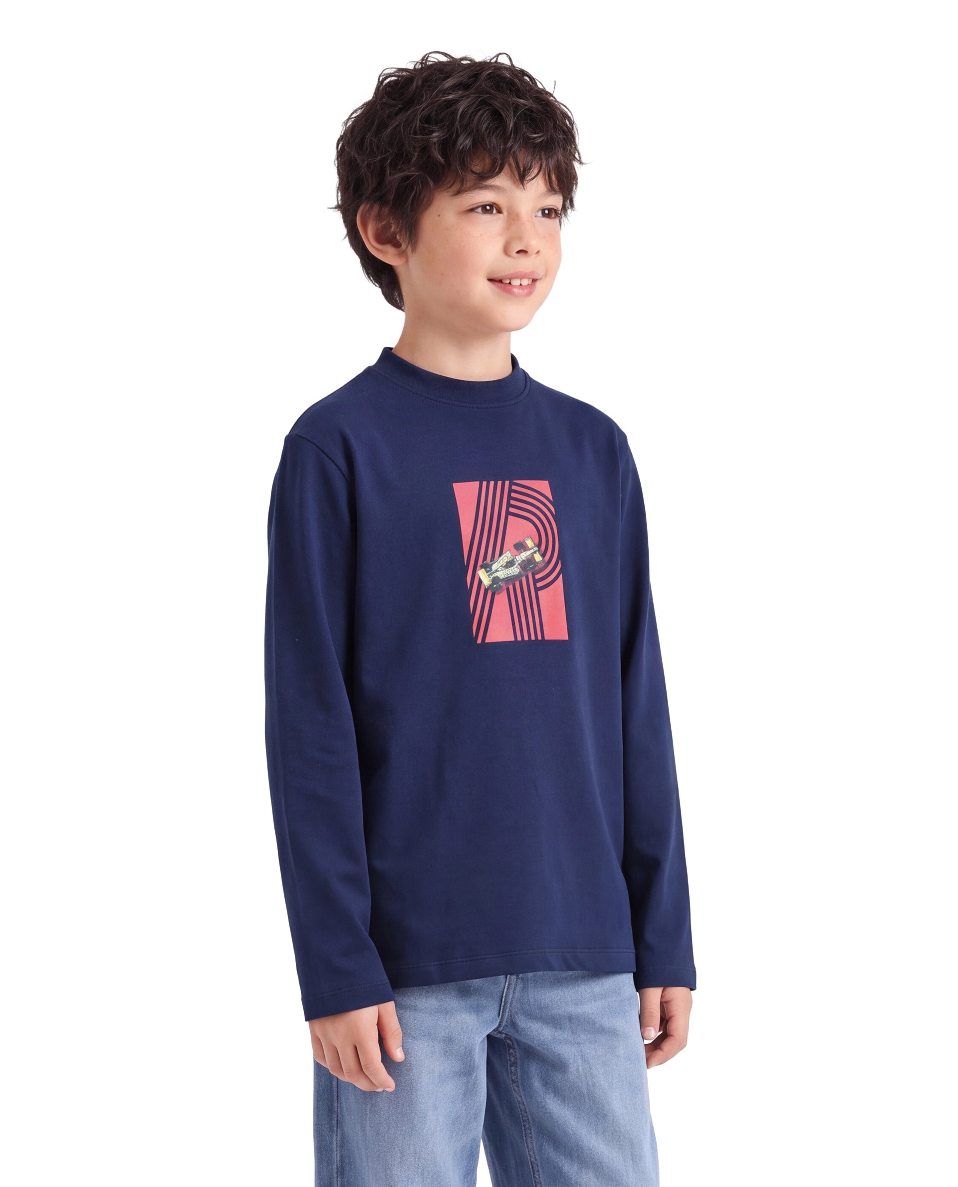 Rare Ones Kids Boet Navy Cotton Fabric Pull-On Regular Fit Graphic Print T-Shirt