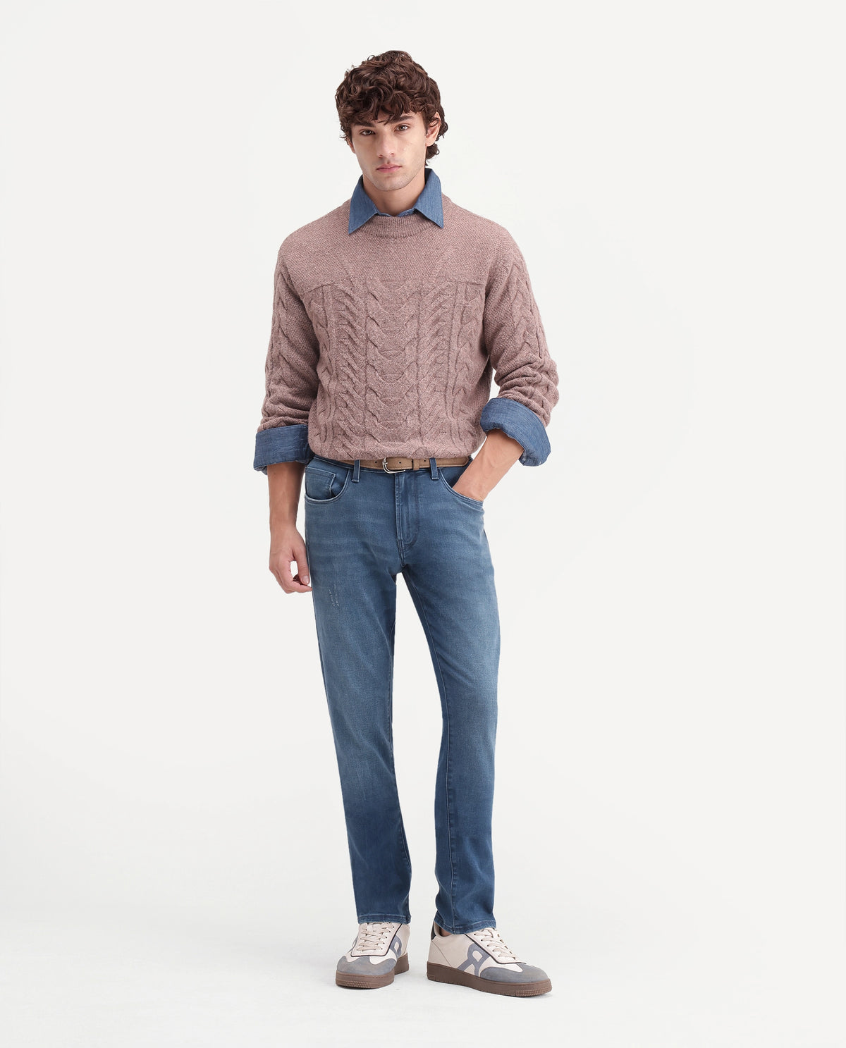 Rare Rabbit Men's Slig 2 Light Blue Cotton Blend Hawk Slim Plain Jeans