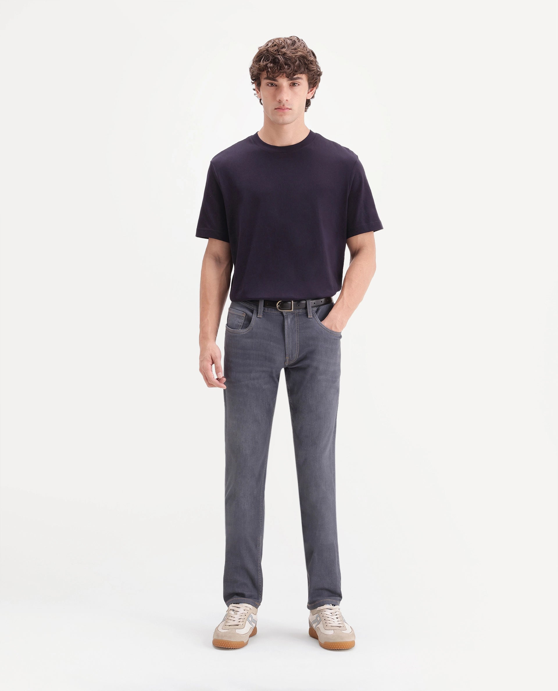 Rare Rabbit Men's Jove 26 Grey Cotton Blend Hawk Slim Plain Jeans