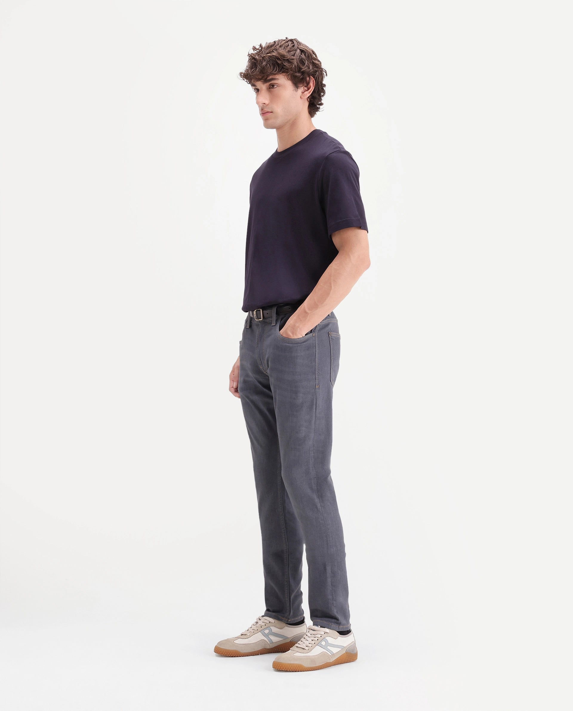 Rare Rabbit Men's Jove 26 Grey Cotton Blend Hawk Slim Plain Jeans