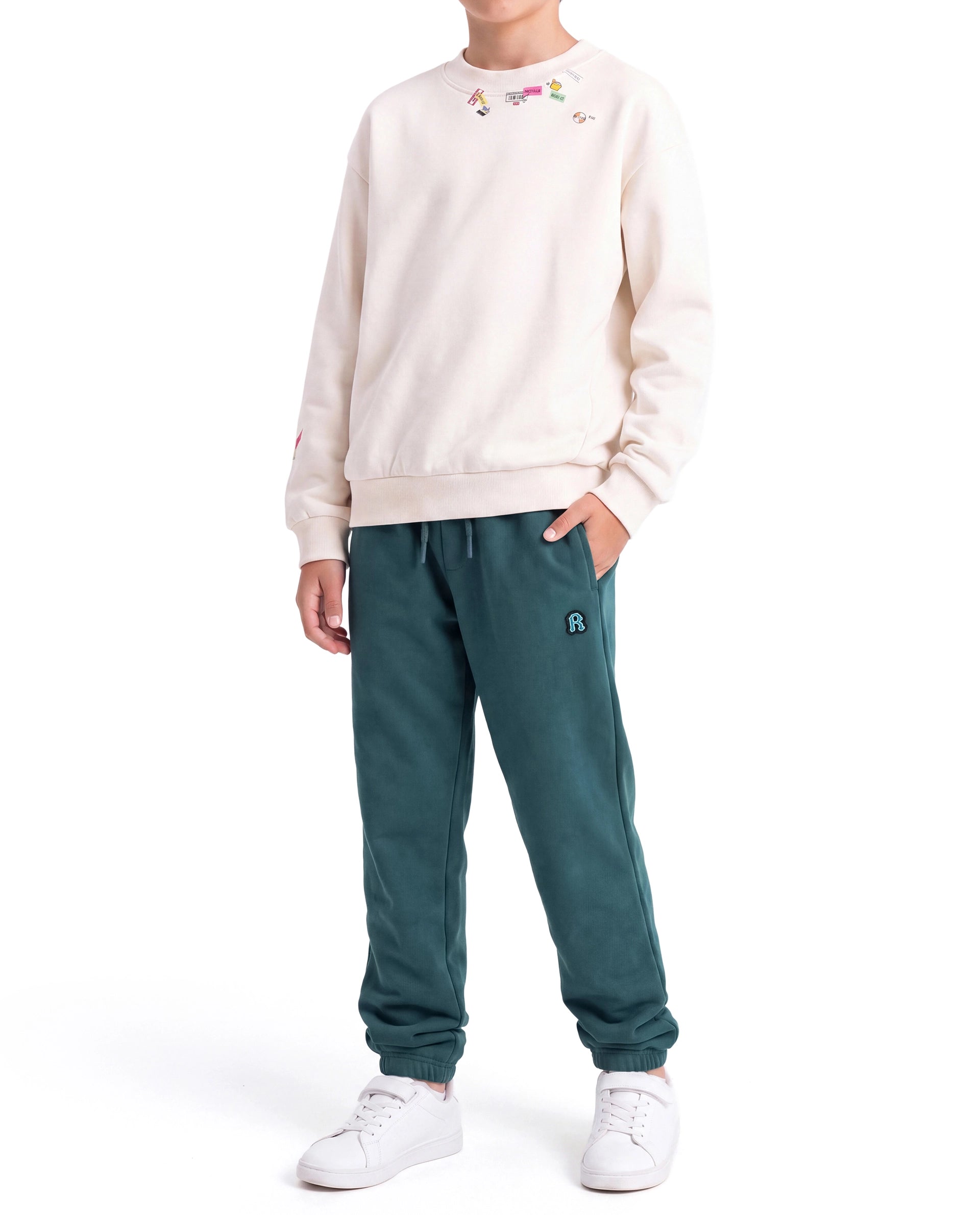 Rare Ones Kids Higs-B Teal Cotton Blend Fabric Drawstring Closure Straight Trackpant