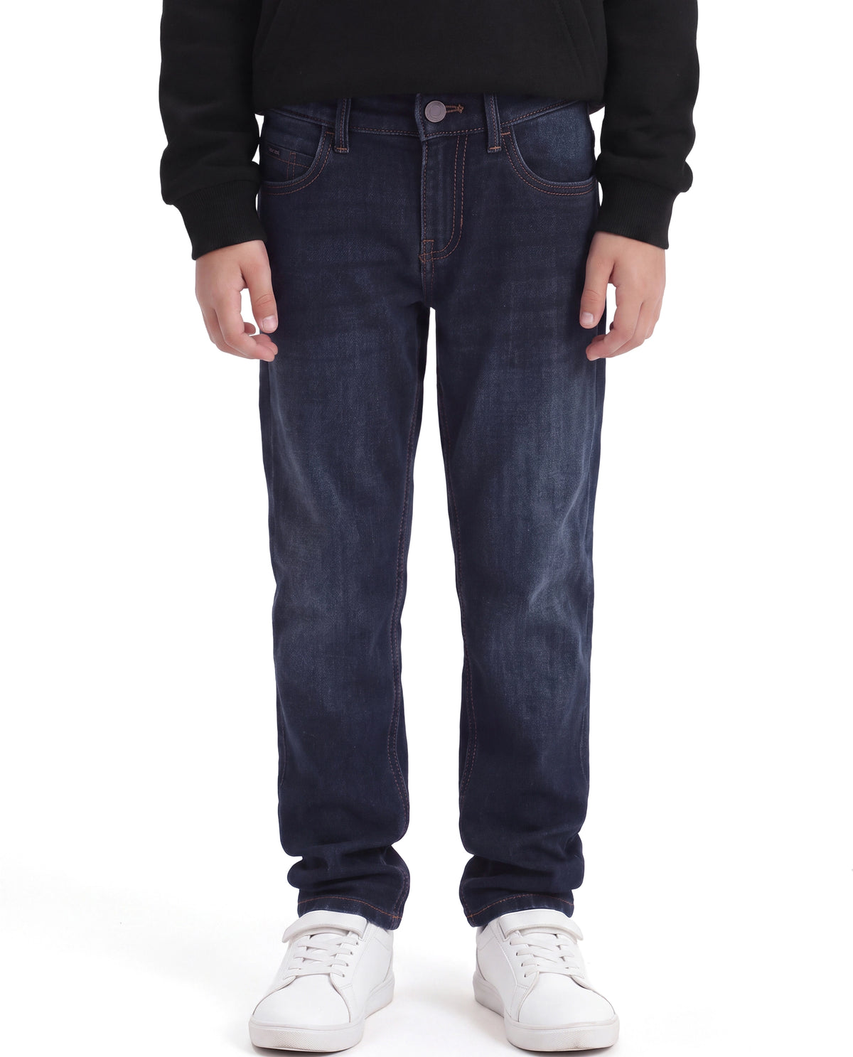 Rare Ones Kids Martin Dark Blue Cotton Blend Fabric Button And Zip Closure Regular Fit Plain Jeans