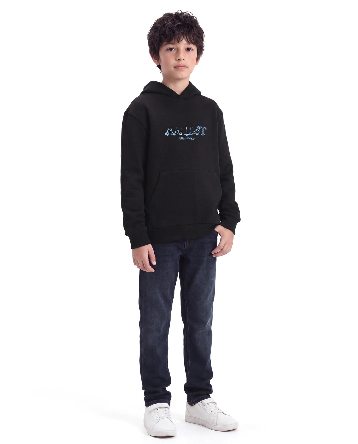 Rare Ones Kids Martin Dark Blue Cotton Blend Fabric Button And Zip Closure Regular Fit Plain Jeans