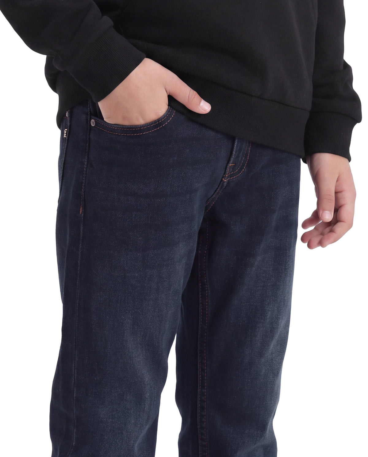 Rare Ones Kids Martin Dark Blue Cotton Blend Fabric Button And Zip Closure Regular Fit Plain Jeans