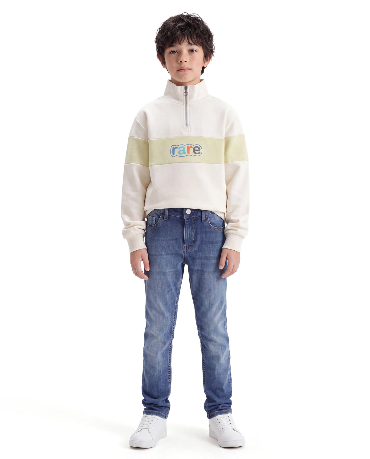 Rare Ones Kids Sonny Light Blue Cotton Blend Fabric Button And Zip Closure Slim Fit Plain Jeans
