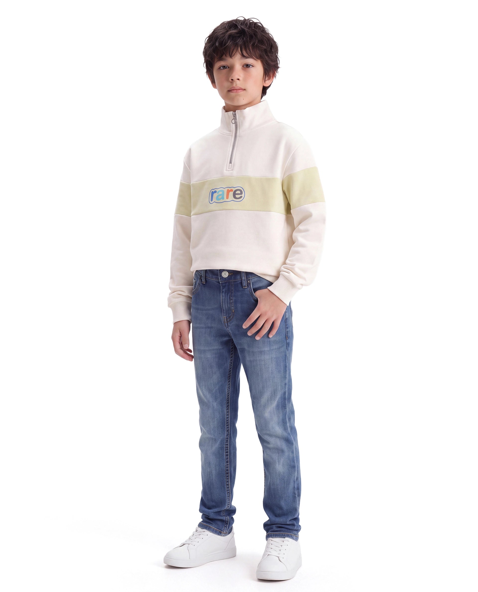Rare Ones Kids Sonny Light Blue Cotton Blend Fabric Button And Zip Closure Slim Fit Plain Jeans