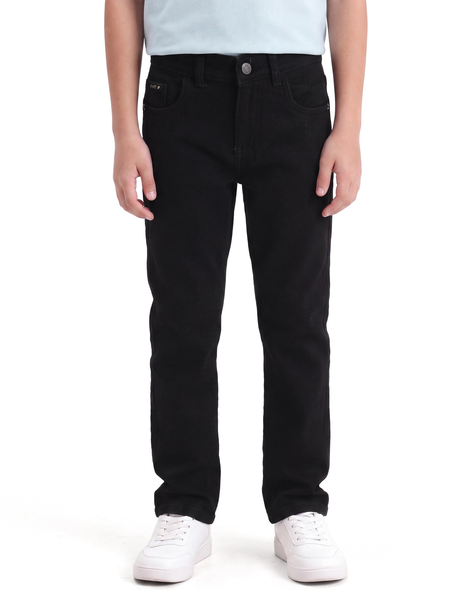 Rare Ones Kids Enom Black Cotton Fabric Relaxed Fit Plain Jeans